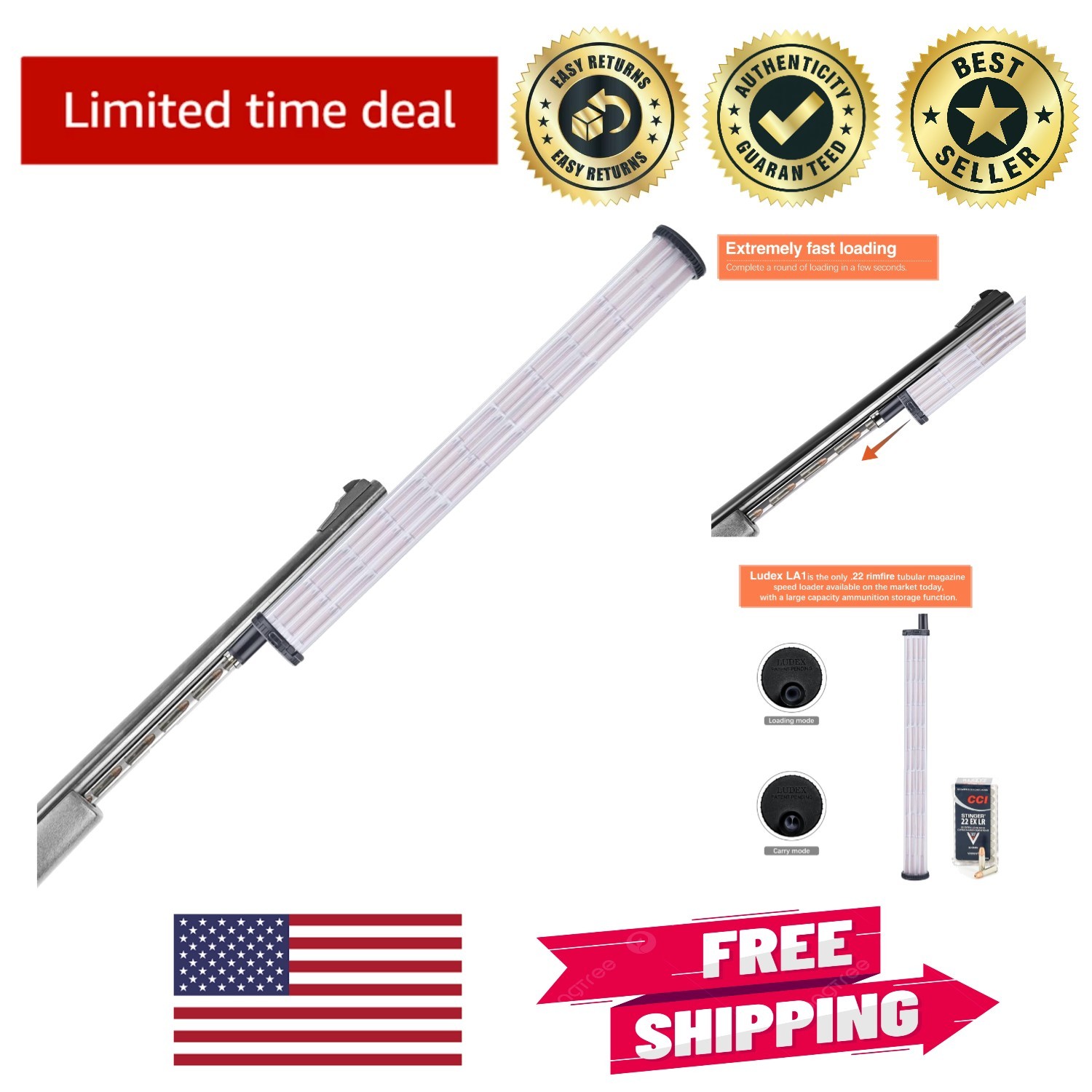Lightweight Durable Tubular Speed Loader for 22LR/22Mag with 176 Round Capacity