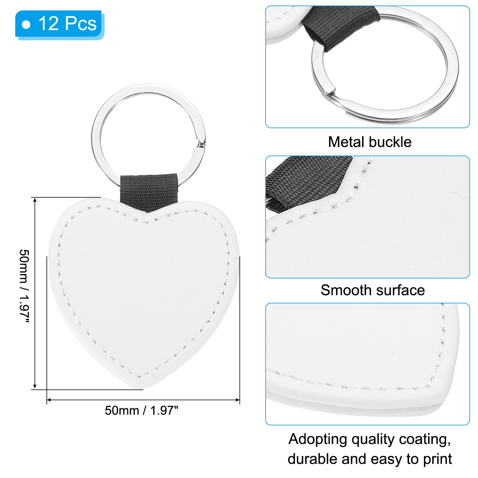 Sublimation Blank Keychains, 12Pcs Heart Keychain Blanks, White