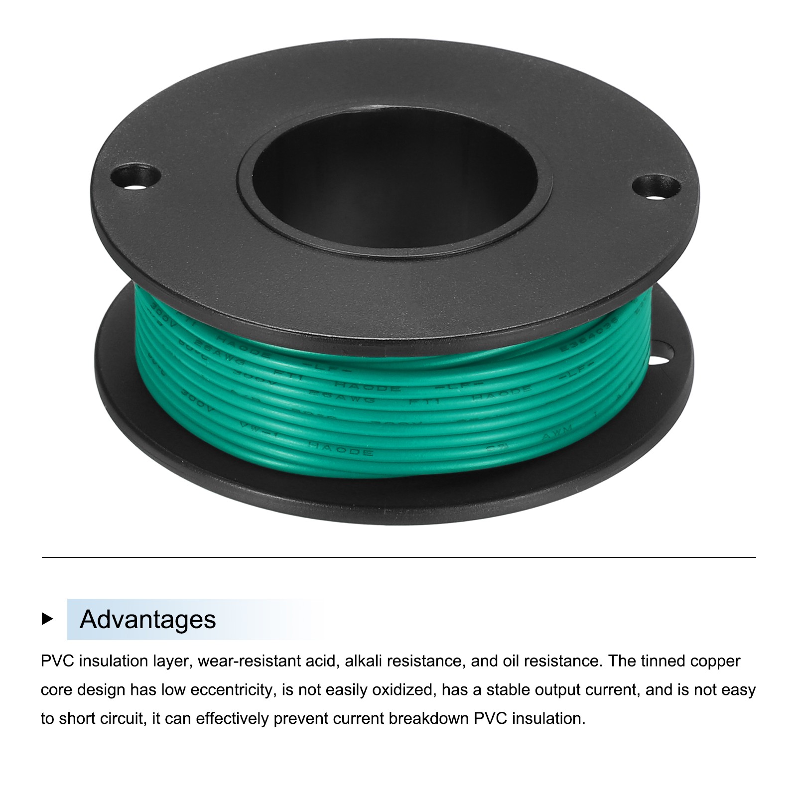26AWG Stranded Wire PVC Hookup 10M/33ft Green, Electrical Wire UL1007 Spool
