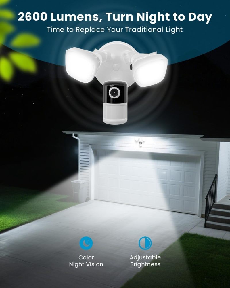 ieGeek Floodlight Camera, Outdoor Home Security Camera, 2K Wired Night Vision