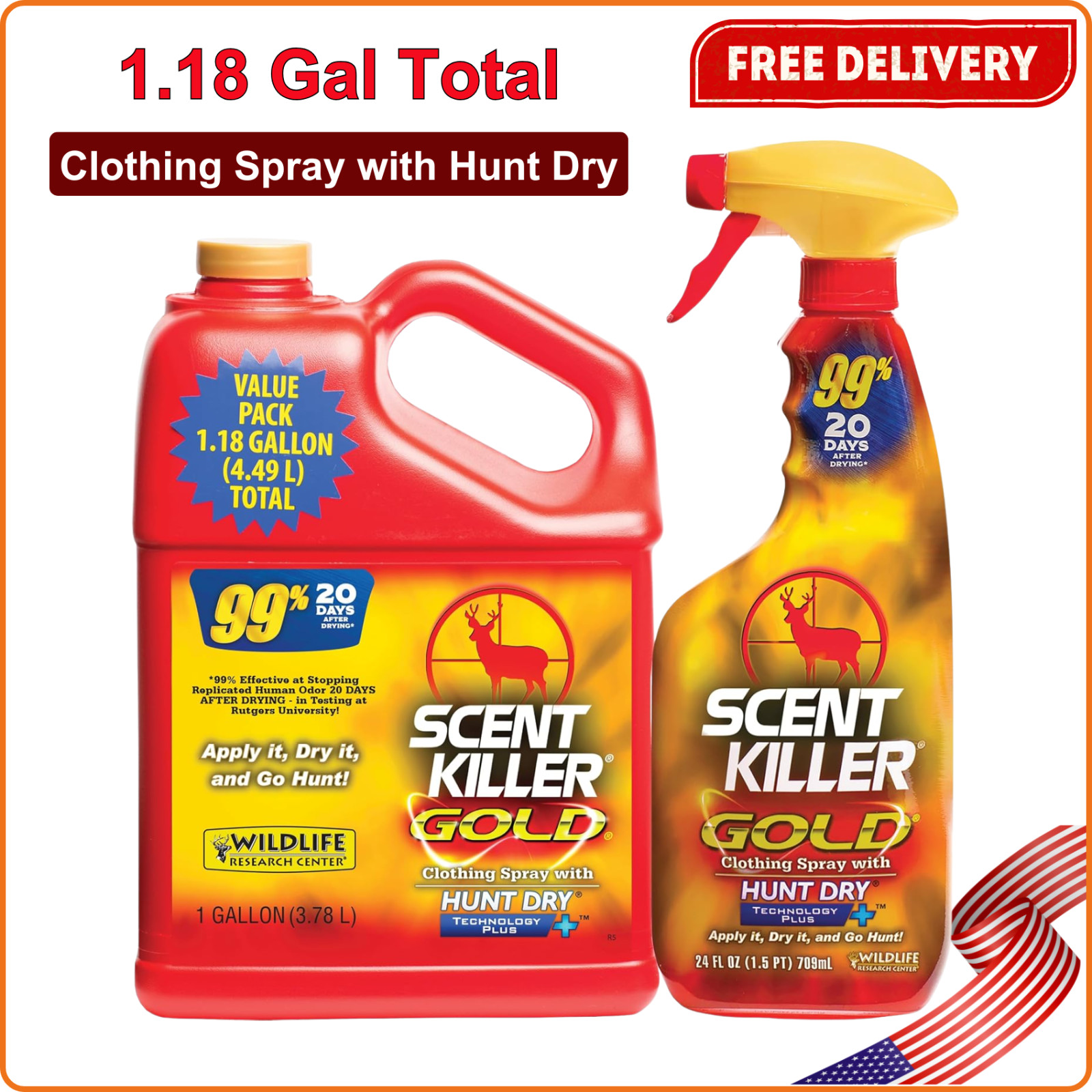 Hunting Scent Eliminator Odor Prevention & Maximum After Drying, Deer & Elk, Gal