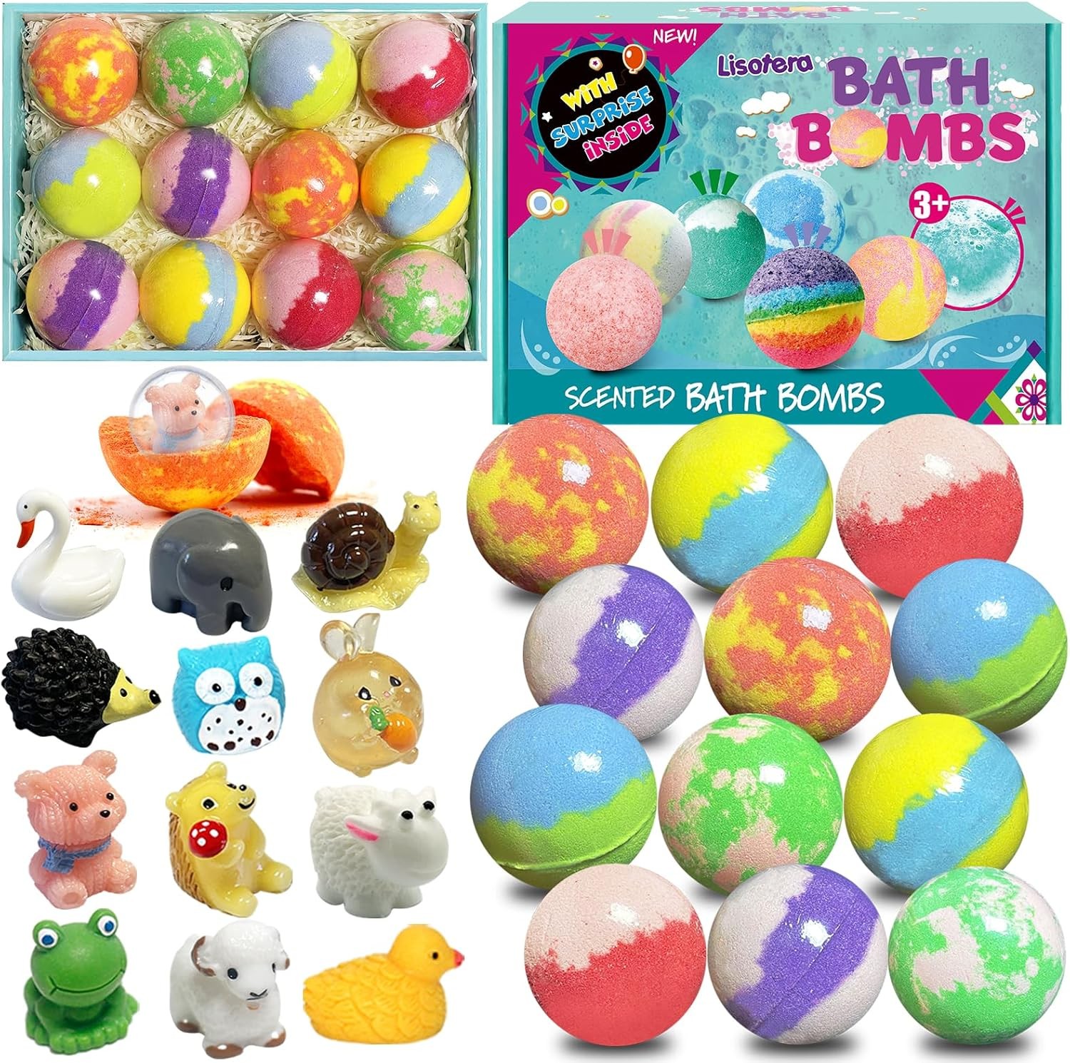 Bath Bombs for Kids, 12pcs Bath Bombs with Surprise Toys Inside, Natural and Org