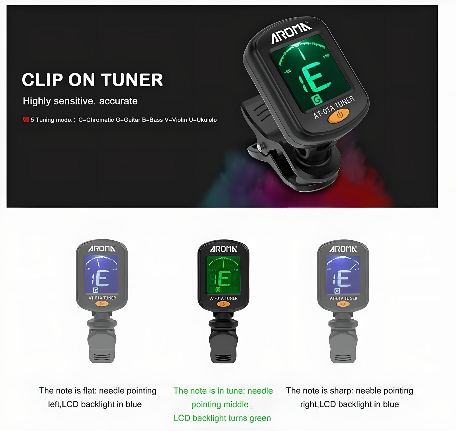 Clip On LCD Chromatic Tuner FOR Acoustic Electric Guitar, Bass, Ukulele,Banjo US