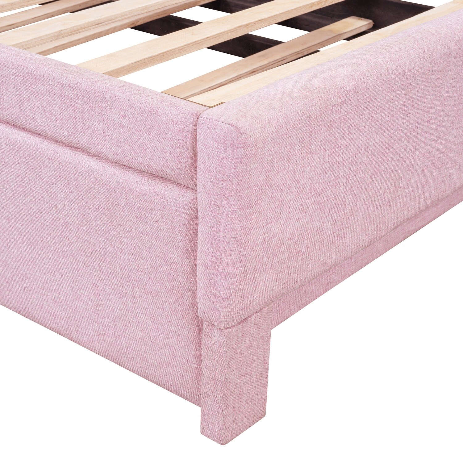 Twin Size Daybed Linen Upholstered Bed Frame Sofa Bed with Pull Out Trundle Bed