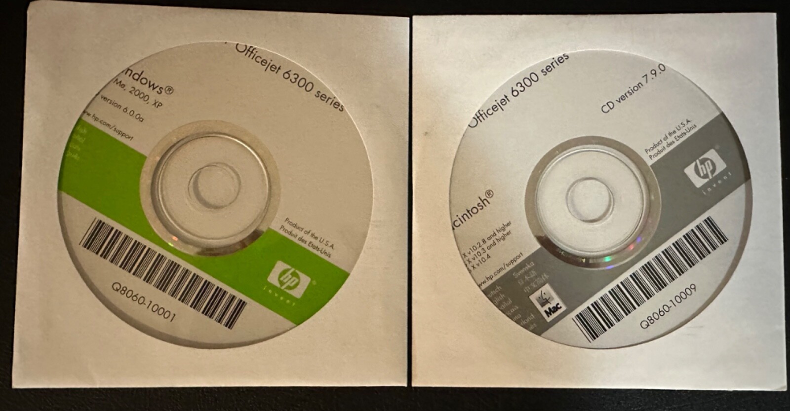 2 HP OFFICEJET 6300 SERIES SOFTWARE CDS FOR WINDOWS 98, Me,  2000, XP, Macintosh