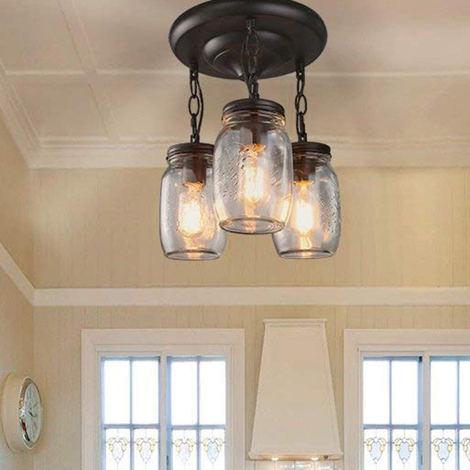 Kitchen Island Pendant Ceiling Light Fixture Farmhouse Glass Mason Jar Light