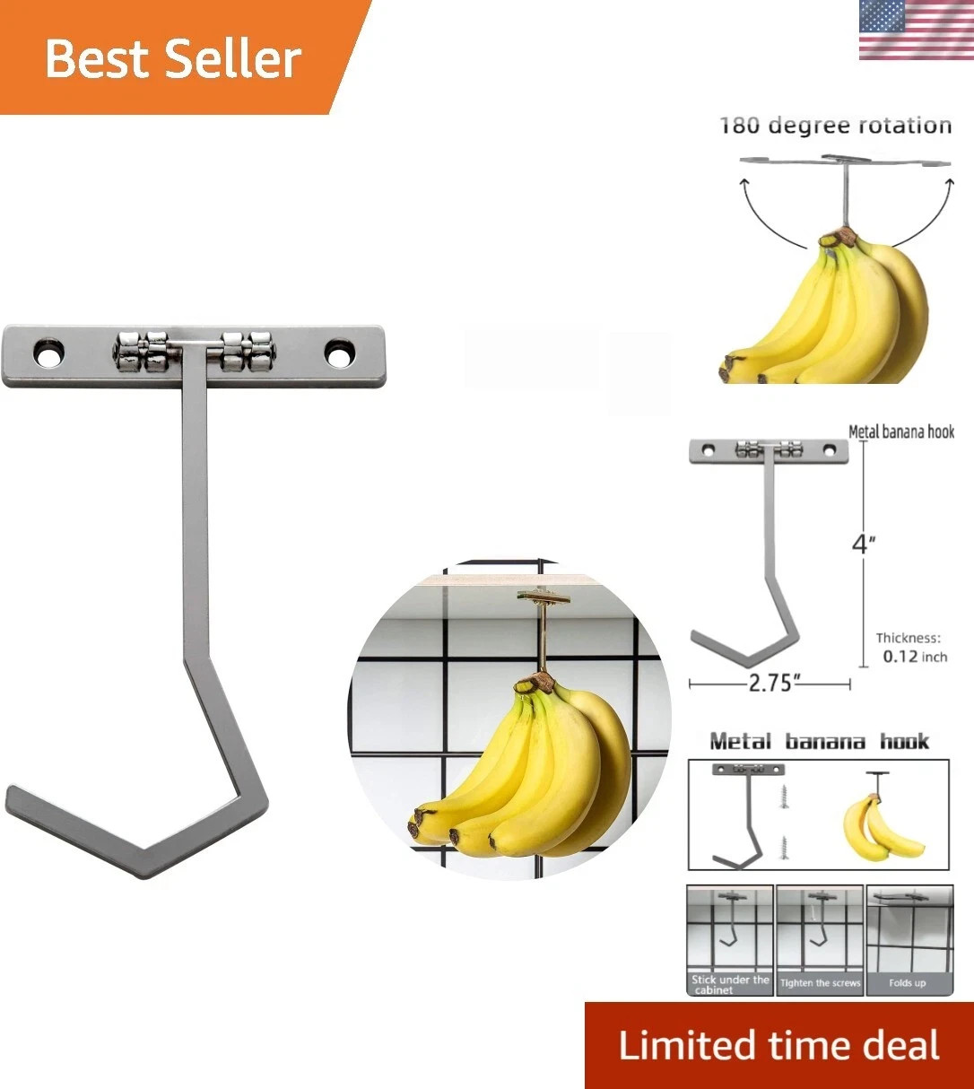 Metal Banana Hanger - Under Cabinet Hook for Bananas or Other Kitchen Items. ...