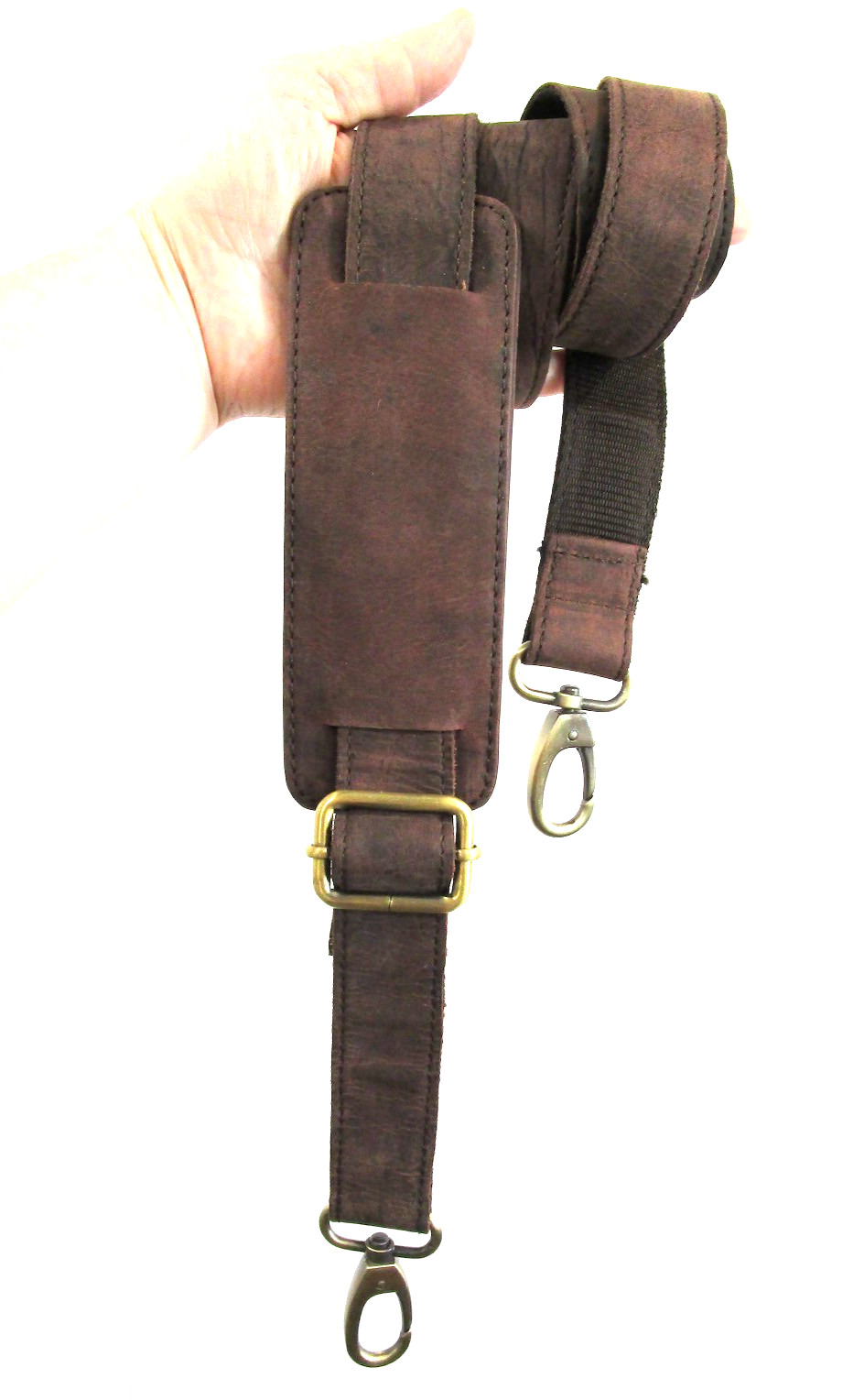 Dark Brown Leather Brass Hardware Adjstbl Replacement Shoulder Strap
