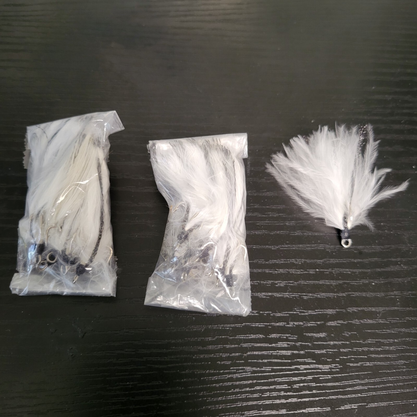 24 Dressed Treble Hooks with White & Black Feathers Hook size #8
