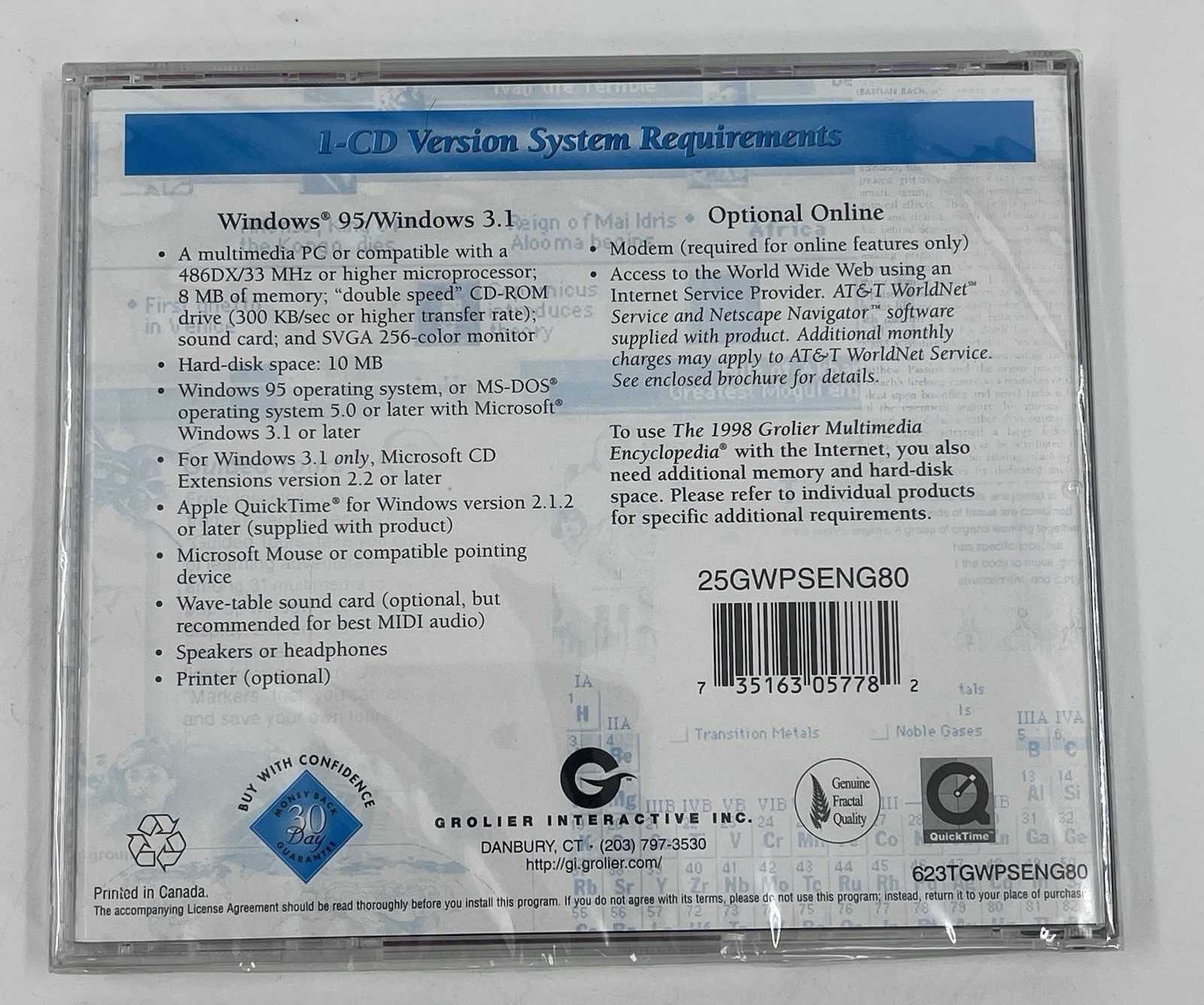 Grolier 1988 Multimedia Encyclopedia For Windows 95 Software - New/Sealed
