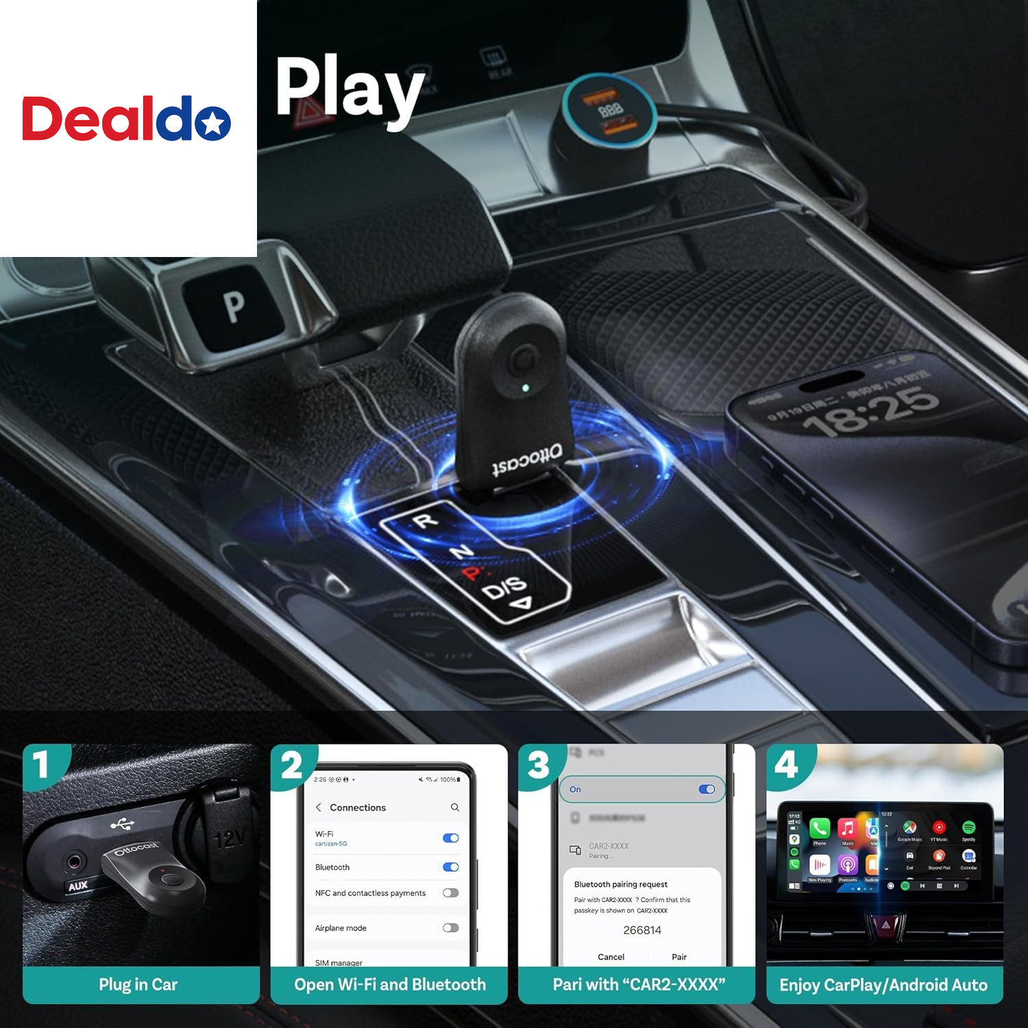 Mini Dongle Wireless Carplay Adapter for Iphone & Android Auto Adapter 2-In-1 Co