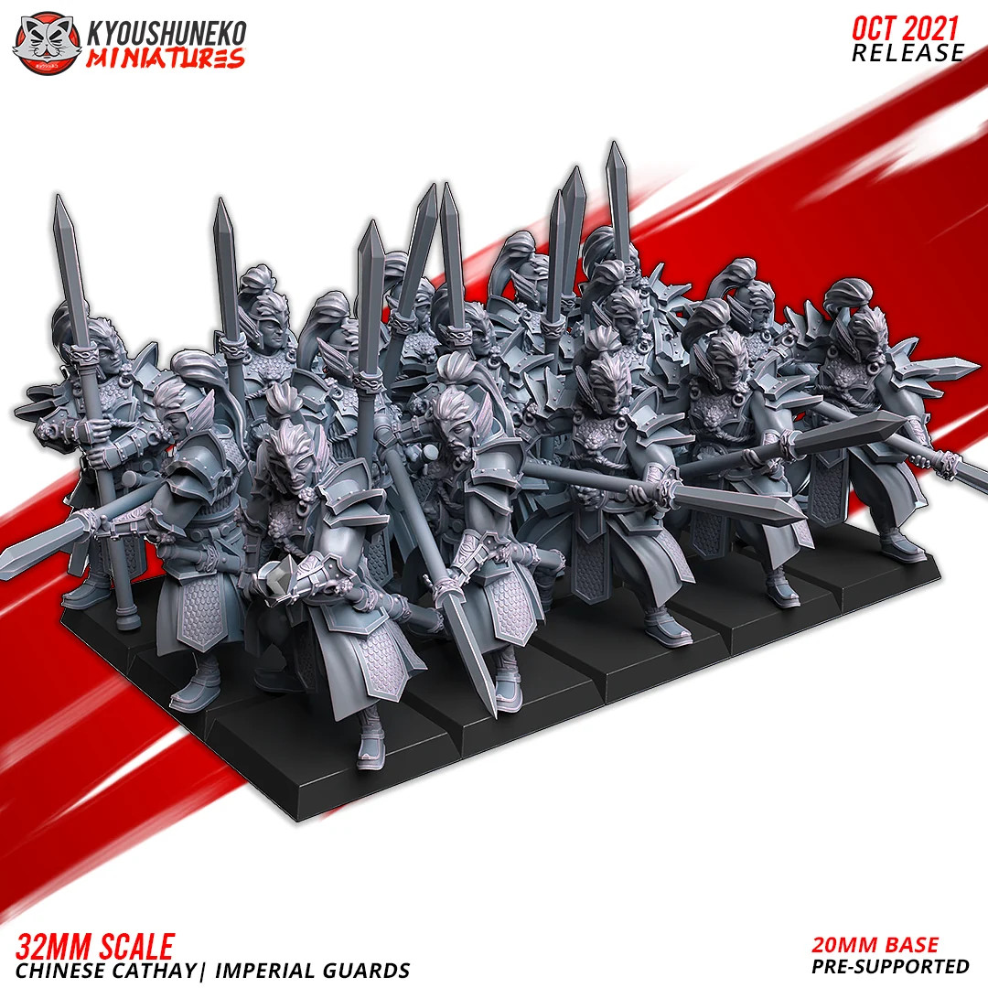 Chinese Palace Guard Spearmen (Set of 6) - 28-32mm Resin Tabletop Miniatur