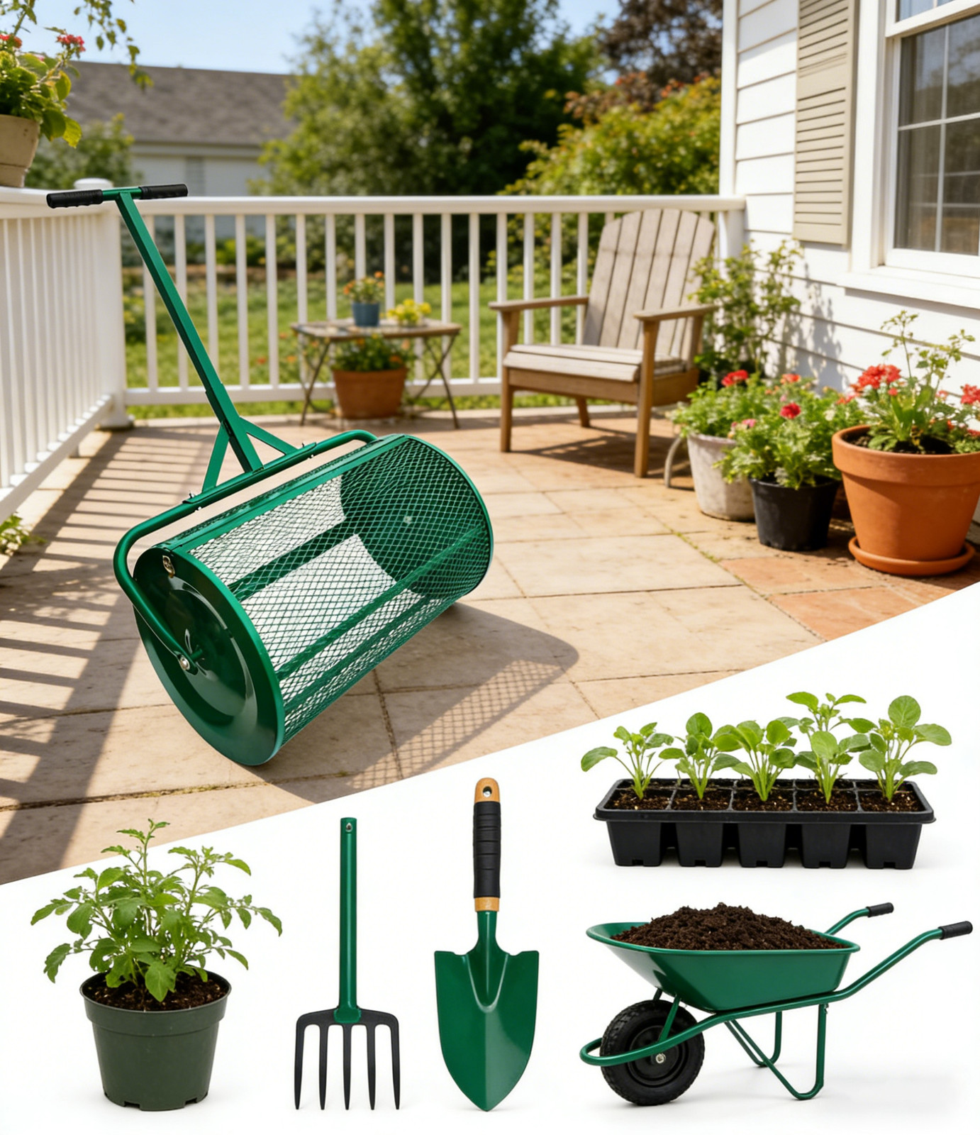 24 Inch Compost and Peat Moss Spreader Roller Dressing Lawn and Garden Spreader