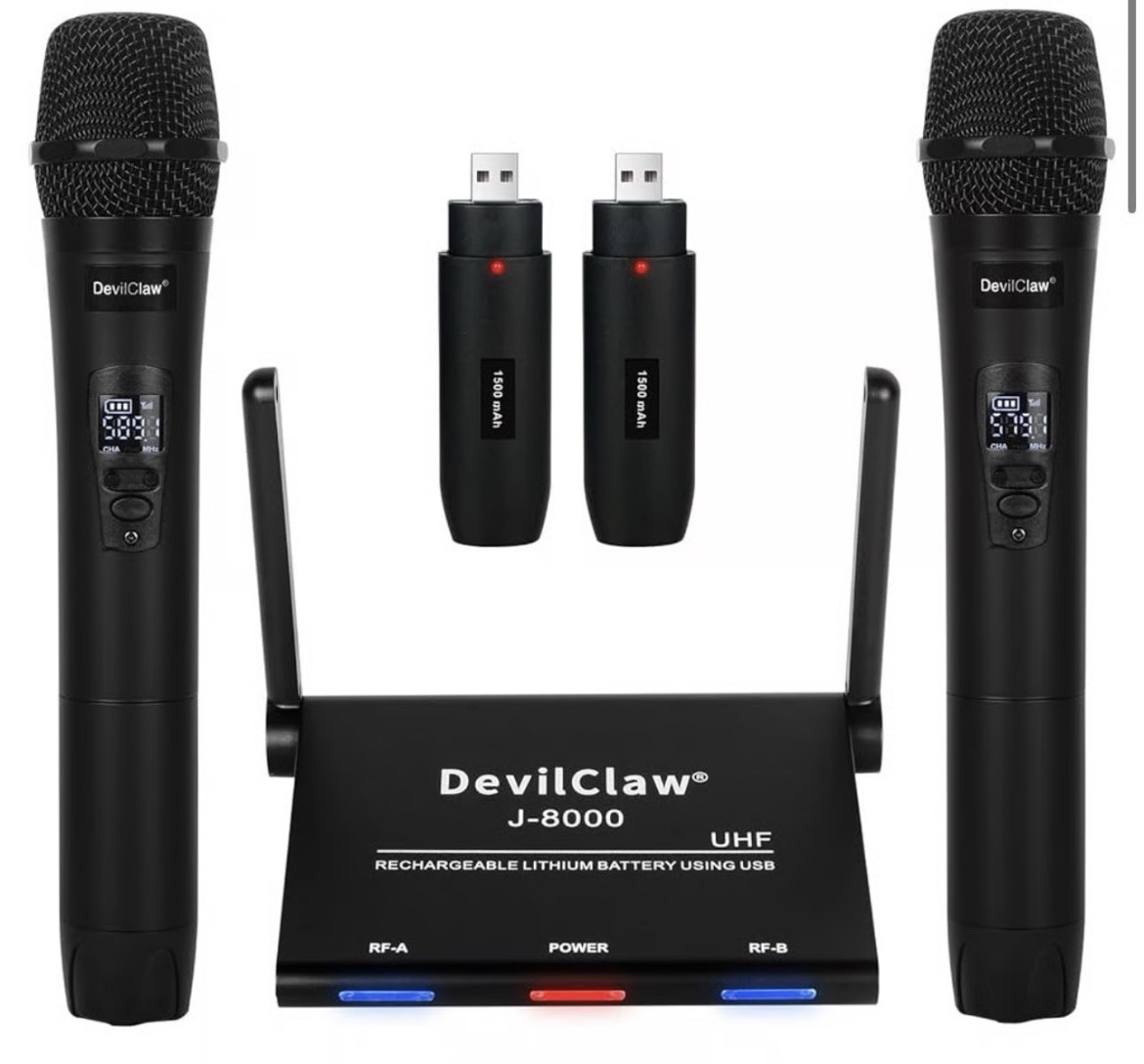 Devil Claw J-8000 Wireless Microphone System, 2 Dual Wireless Mics 262ft Range