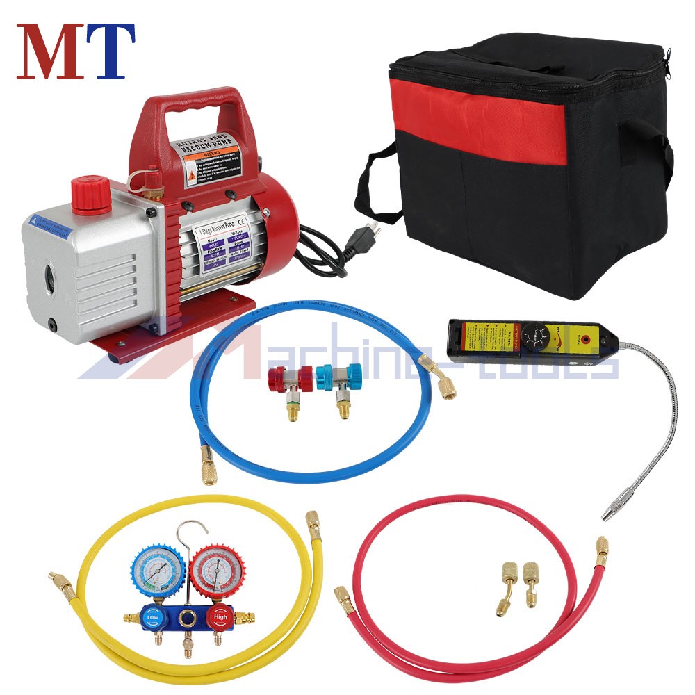 4CFM 1/3HP Air Vacuum Pump HVAC + AC Refrigerant Kit Manifold Gauge Set