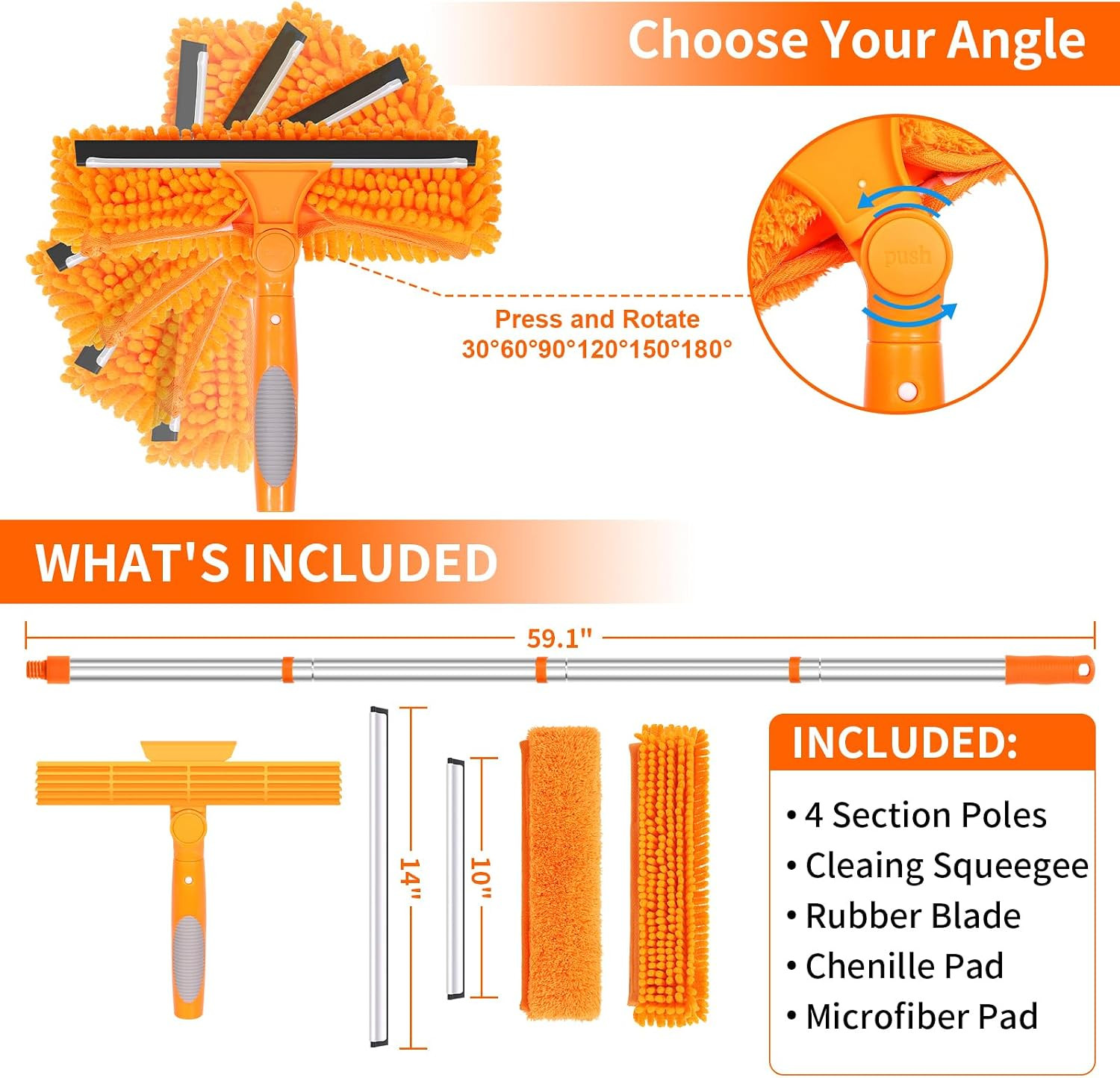 67" Squeegee Window Cleaner, 2 in 1 Professional Window Cleaning Tool Kit