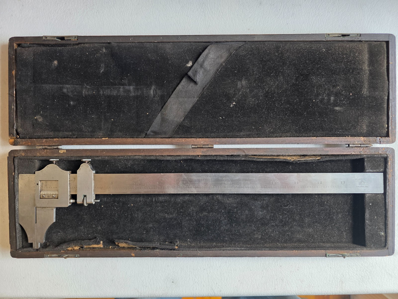 LS Starrett Co No 122,  13” Vernier Caliper in Wooden Case Vintage