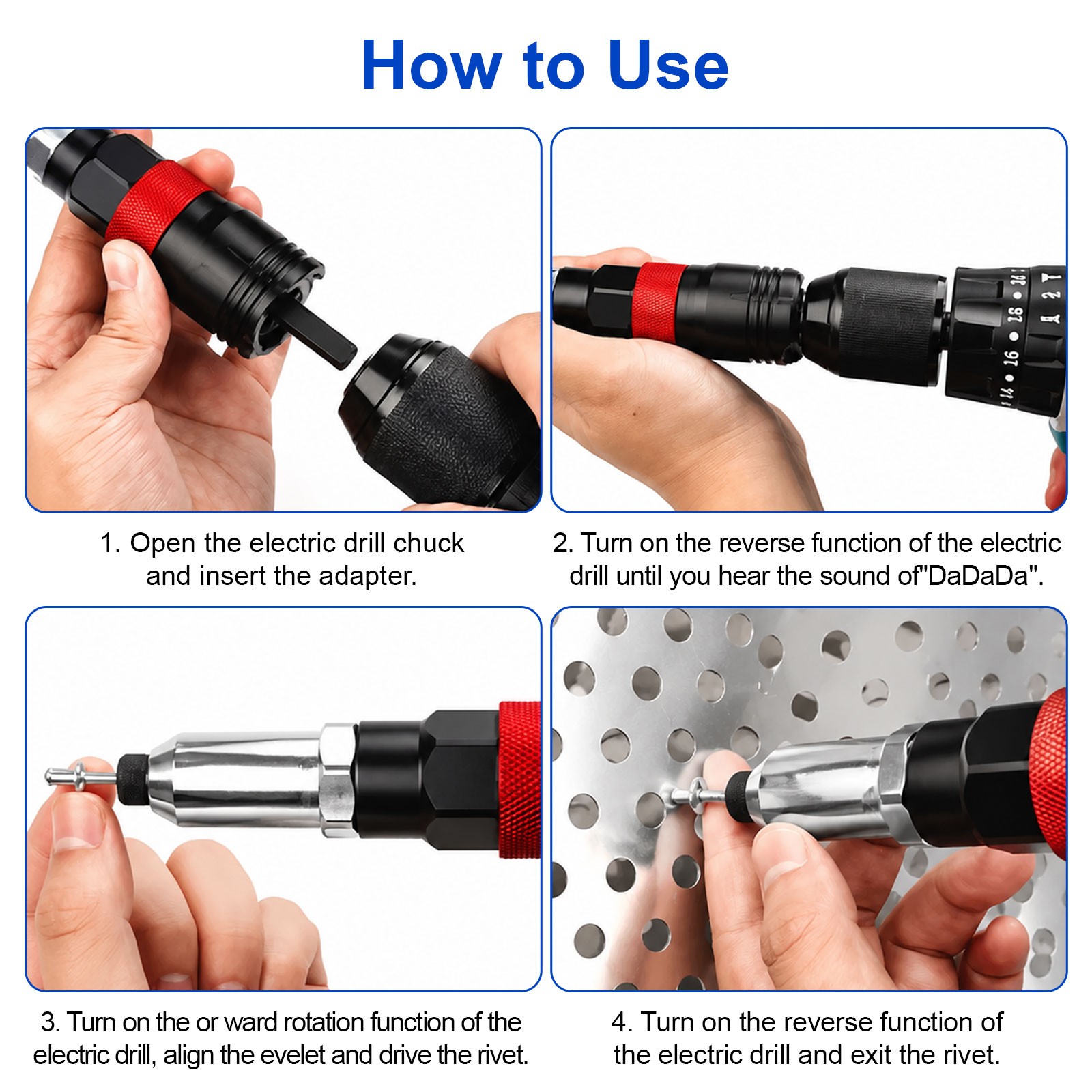 Electric Rivet Nut Gun Adapter for Cordless Drill Riveting Riveter Insert Tool