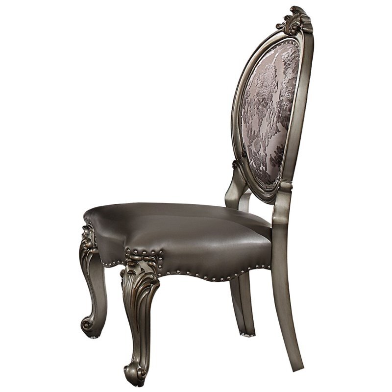 Bowery Hill Dining Side Chair in Silver PU and Antique Platinum (Set of 2)