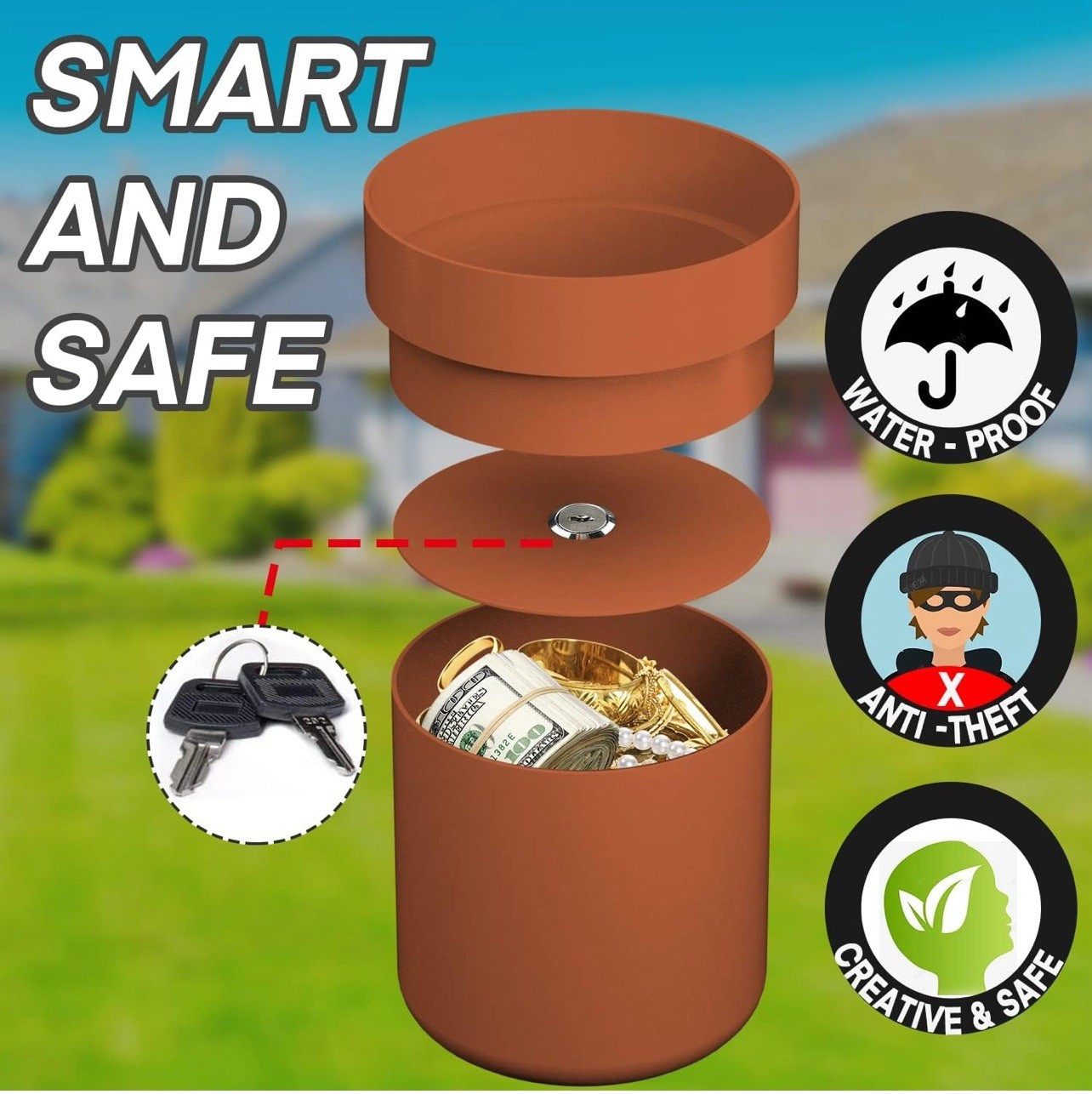 Flower Pot Hidden Safe, Secret Safe Compartment Lock Box-Brown