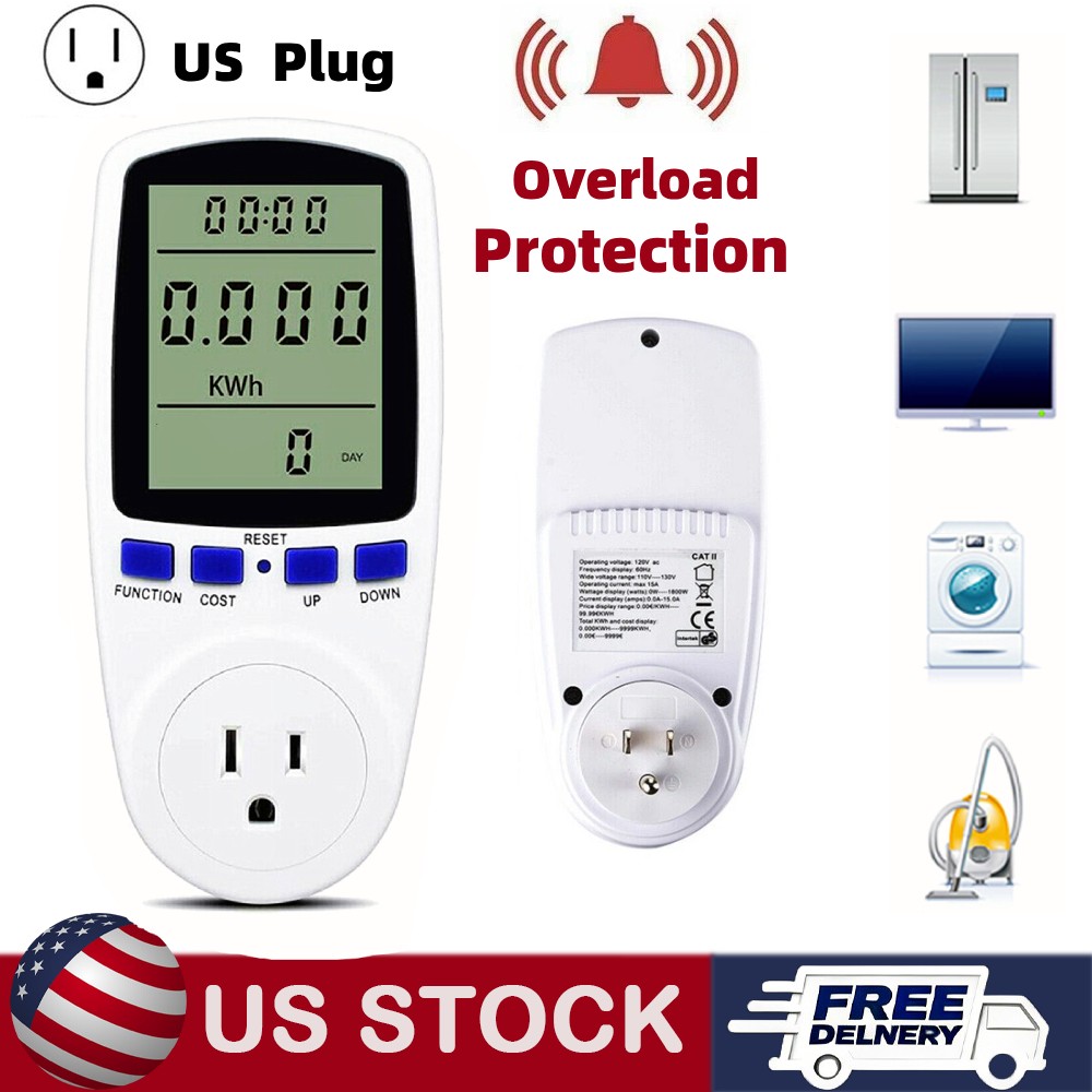 LCD Power Watt Meter Plug Consumption Electricity Usage Energy Amps Volt Monitor