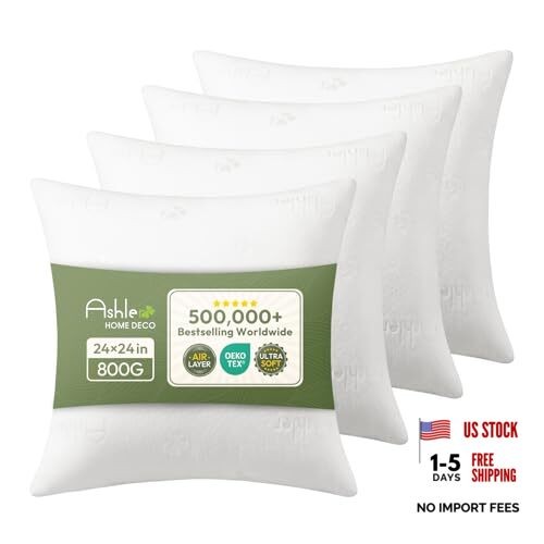 Ashler Throw Pillow Inserts 2x 2Inches Set of,Firm and Fluffy 24x24 Inch 4