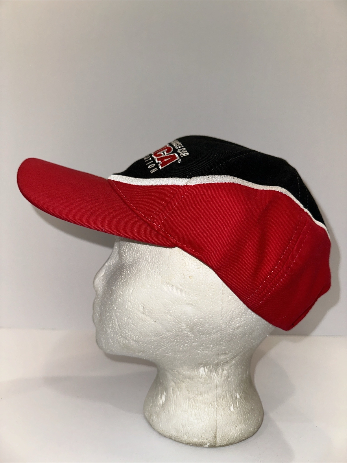 National Muscle Car Assoc. NMCA Hat Cap Half Black Half Red w White Hook Loop