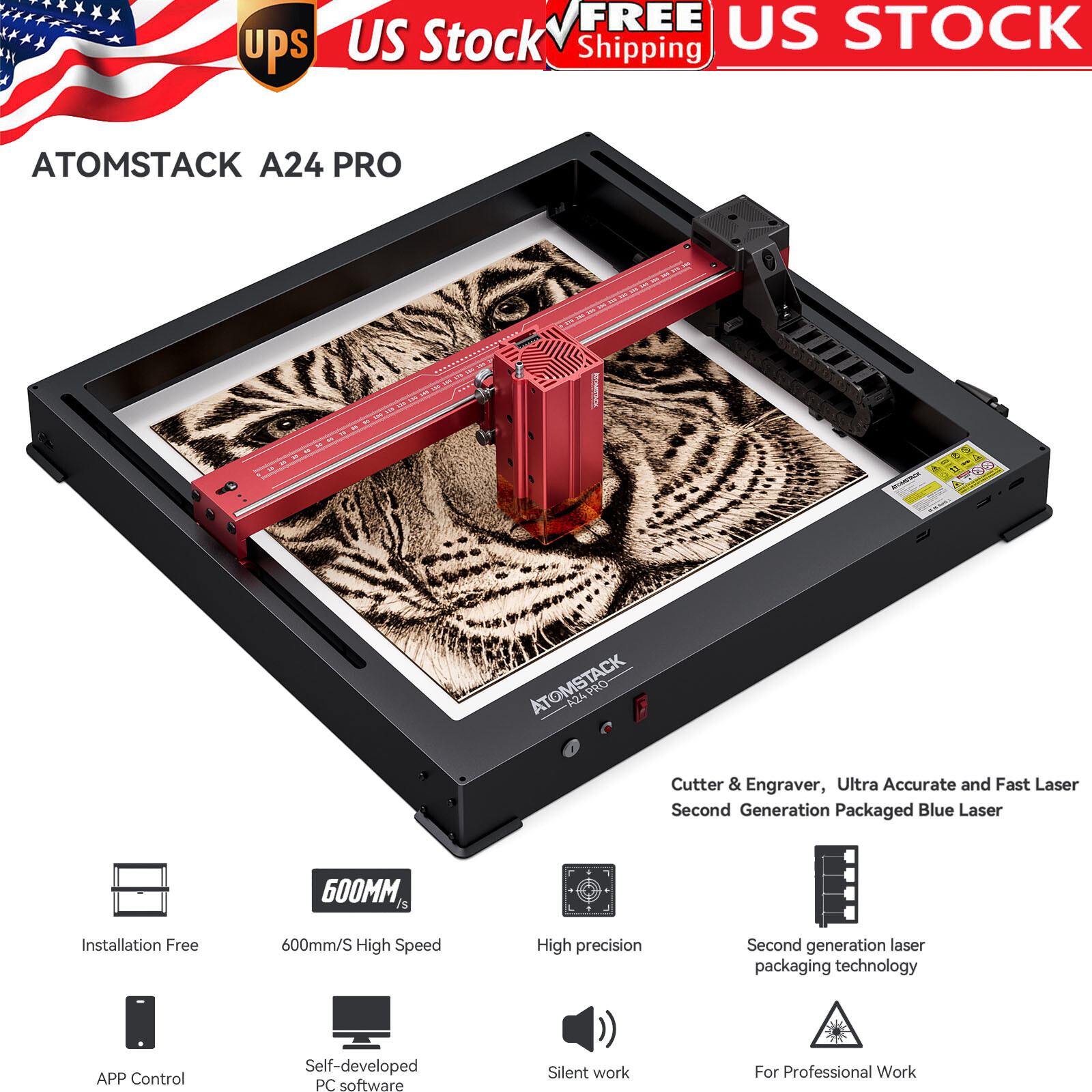 ATOMSTACK A24 PRO 120W Laser Engraver 24W Output Laser Engraving Cutting Machine