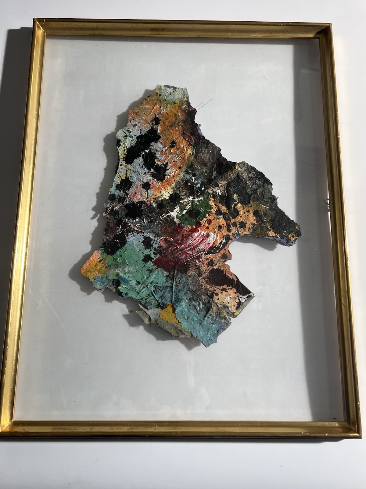 Abstract Mixed Media Framed Art Paint Scrap Shadow Box Gold Frame 22x18