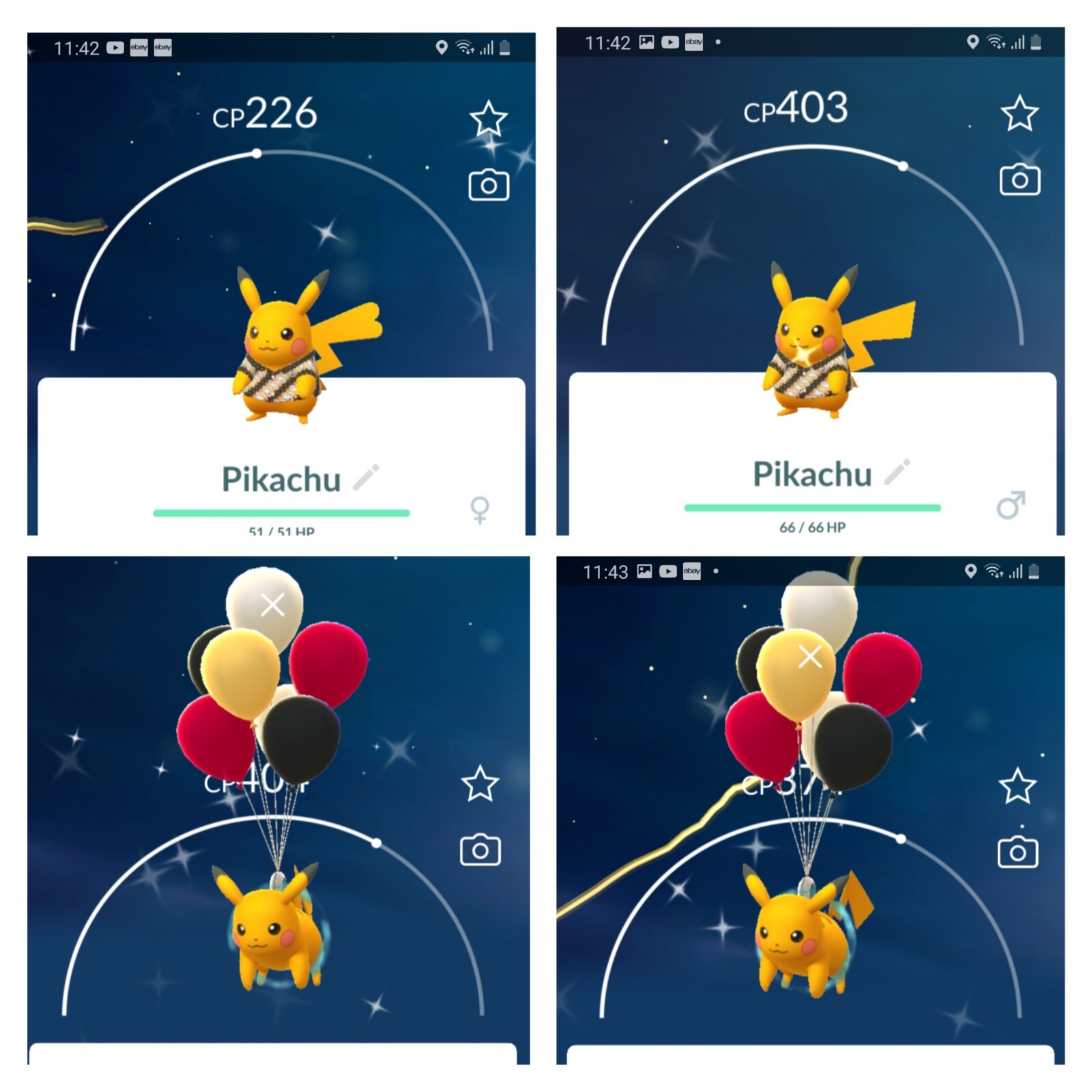 Shiny Pikachu T shirt or Black Balloons, male or female, registered trade