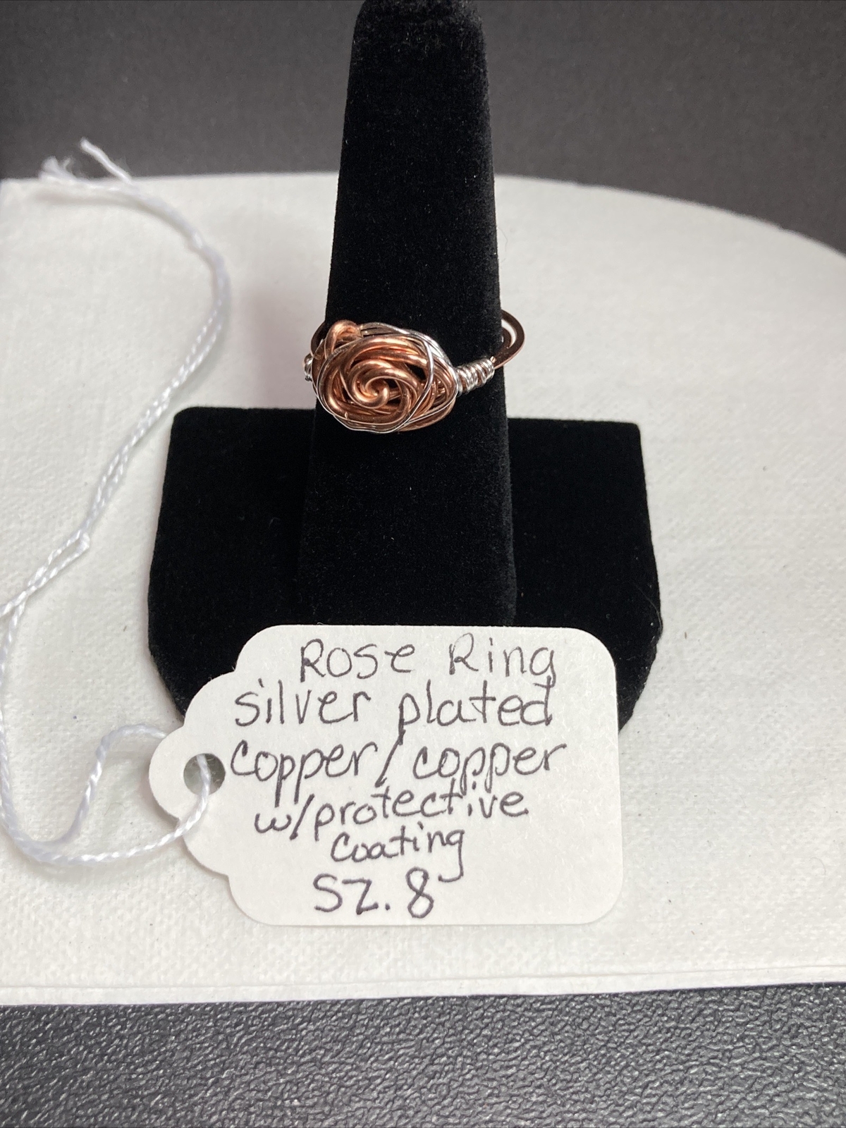 Rose Ring Silver Plated Copper/ Copper Protective Coat Sz 8 Handmade