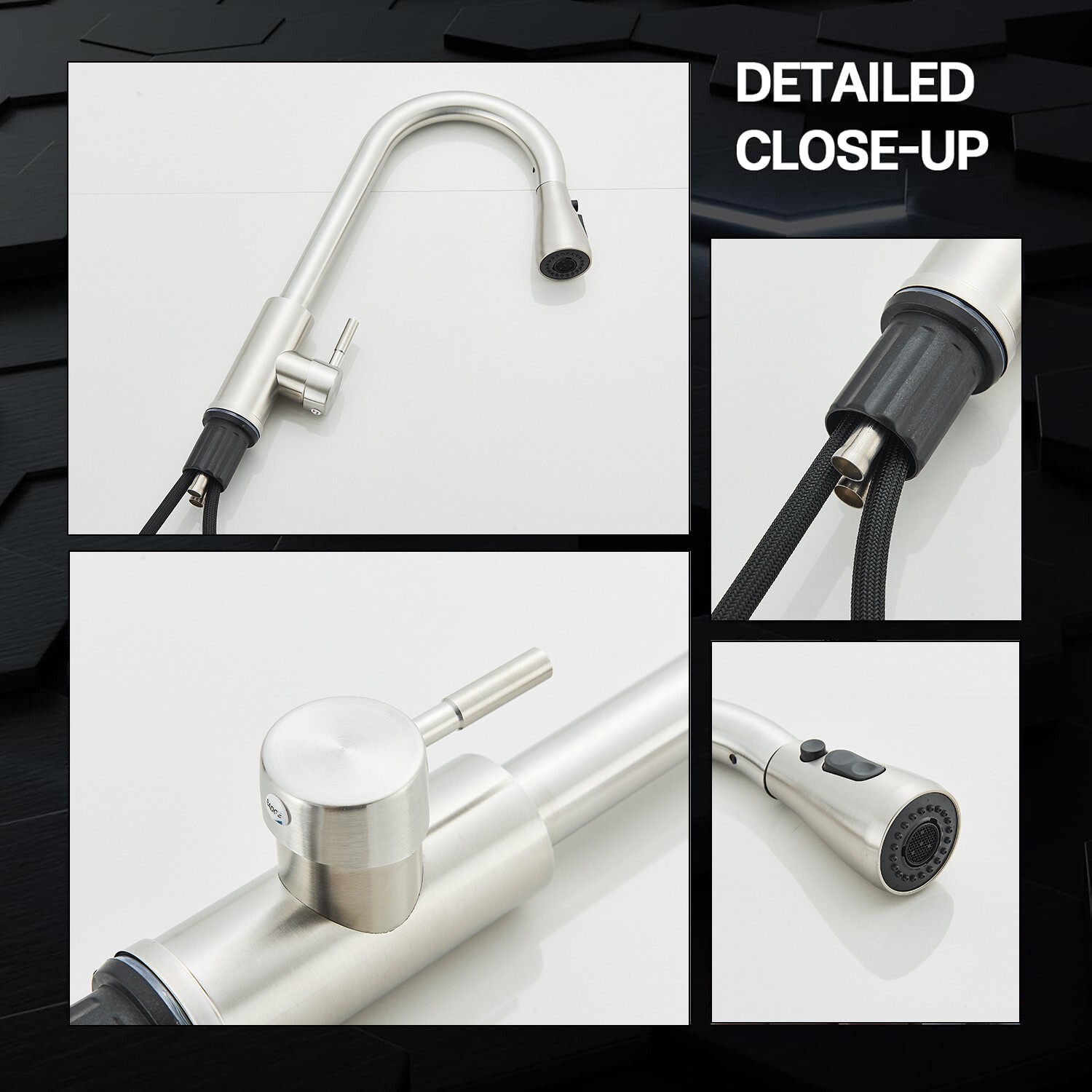 Stainless Steel Kitchen Faucet Single Handle Pull Down Sprayer with Deck Plate
