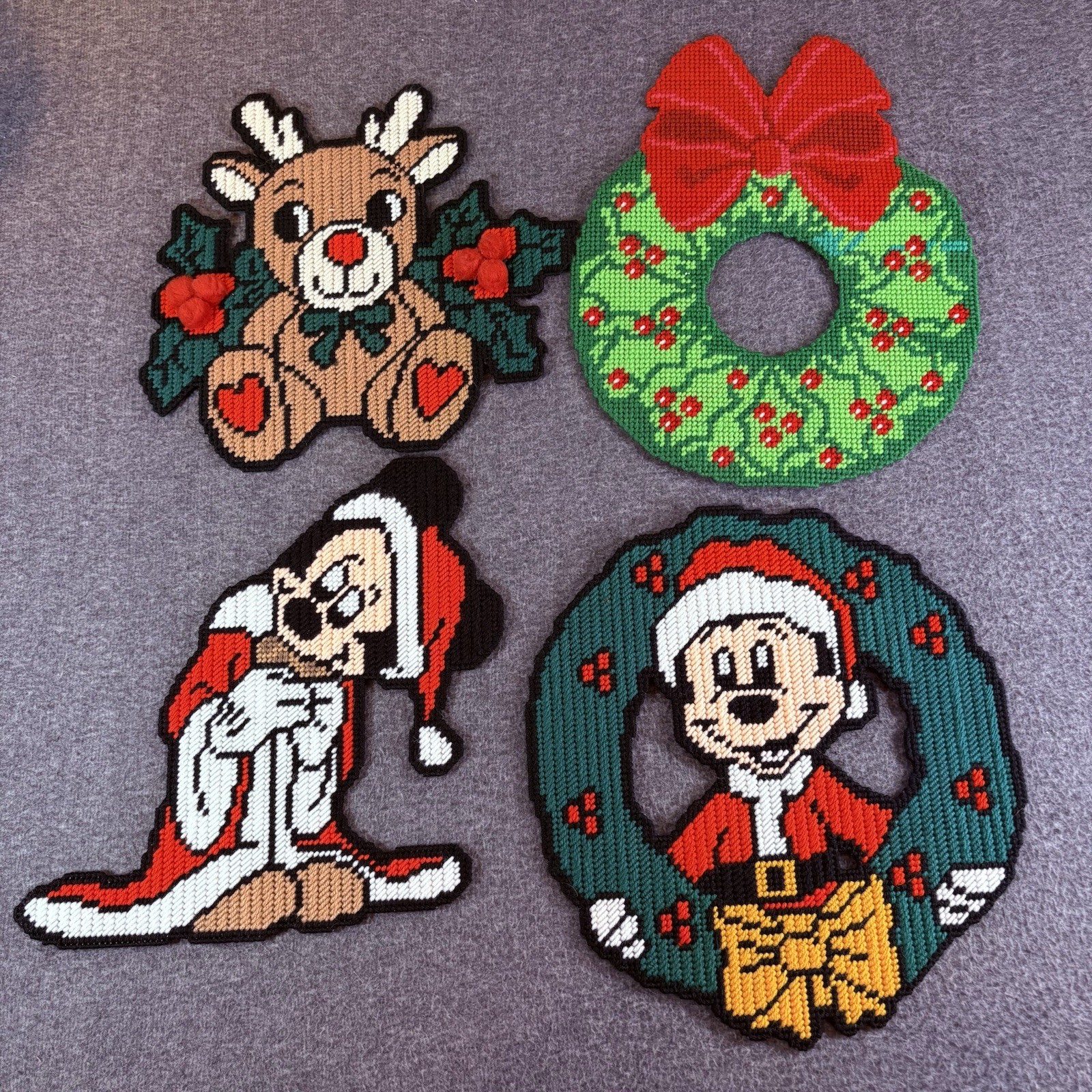 Christmas Decorations Disney Plastic Canvas Needlepoint Mickey Mouse Lot of 4
