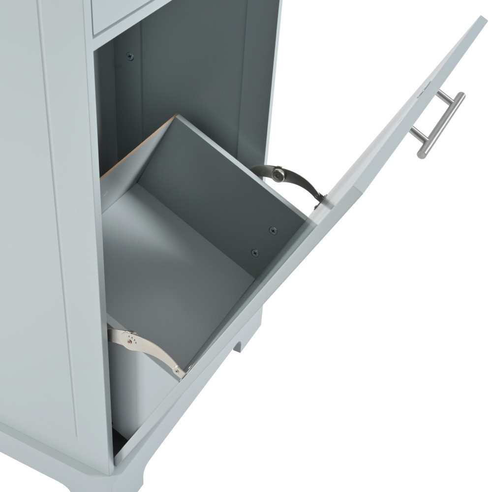 K&K Fluted Kitchen Island with Trash Can Storage Cabinet, Power Outlet