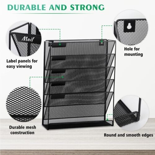 5 Tier Hanging File Mesh Organizer Vertical Holder Rack Black