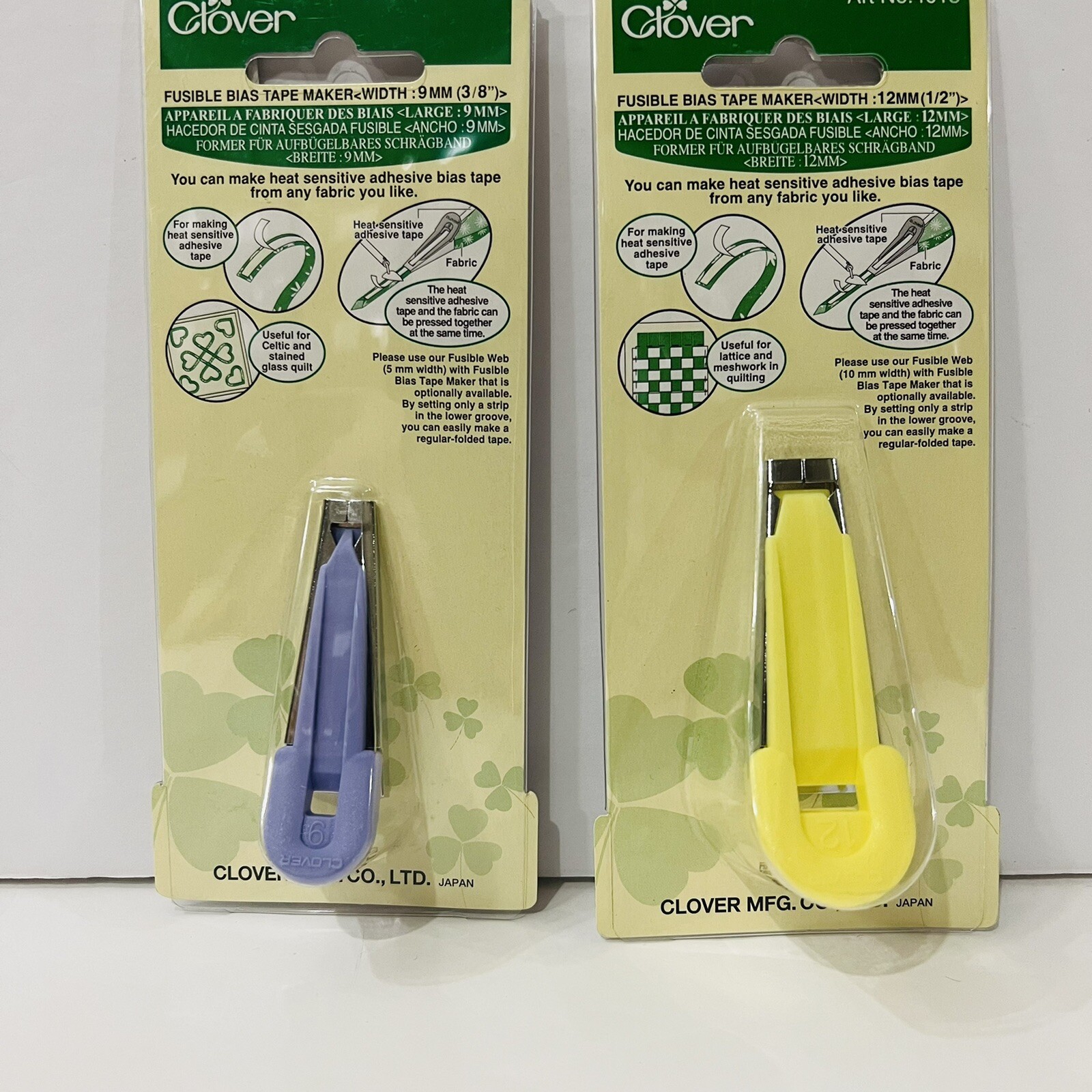 CLOVER 4013 FUSIBLE BIAS TAPE MAKER 12MM  1/2" Lot Of 2 Yellow/ purple￼