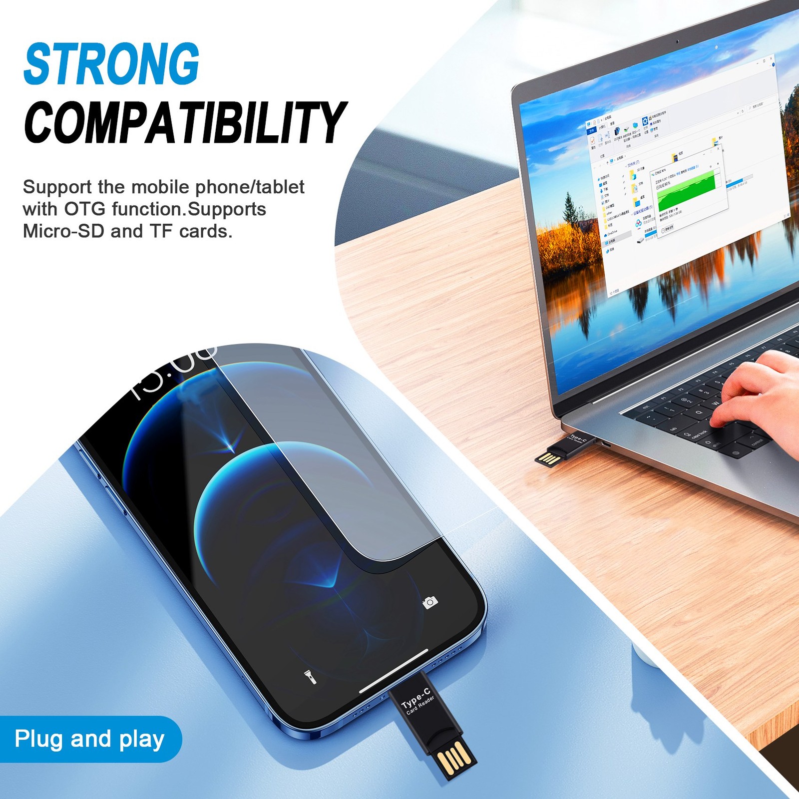 USB 3.1 Type C USB-C to Micro- TF Card Reader Adapter for PC Cellphone F8O3