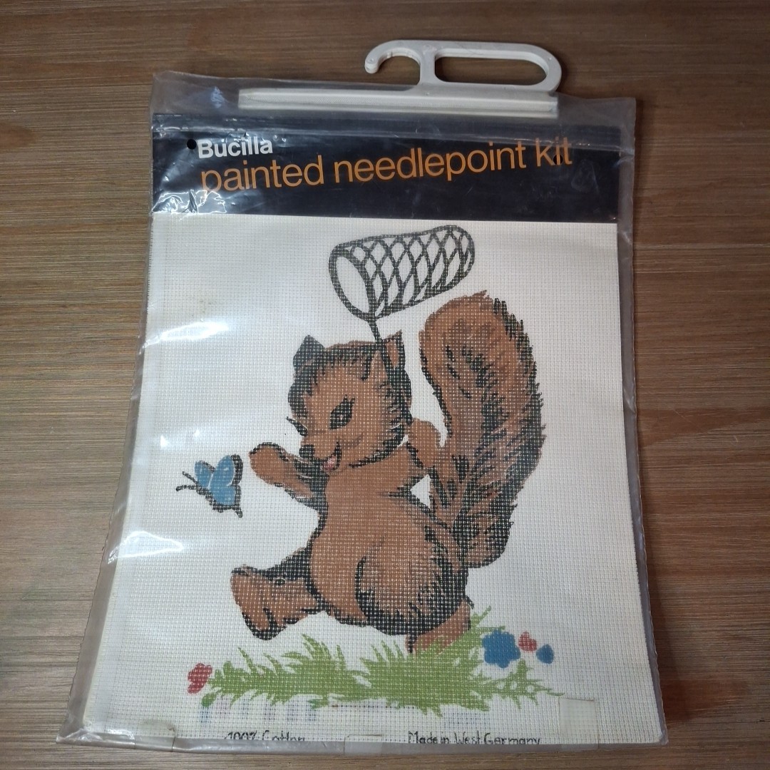 Vintage Bucilla Needlepoint CANVAS ONLY NO YARN  Squirrel Made In Germany