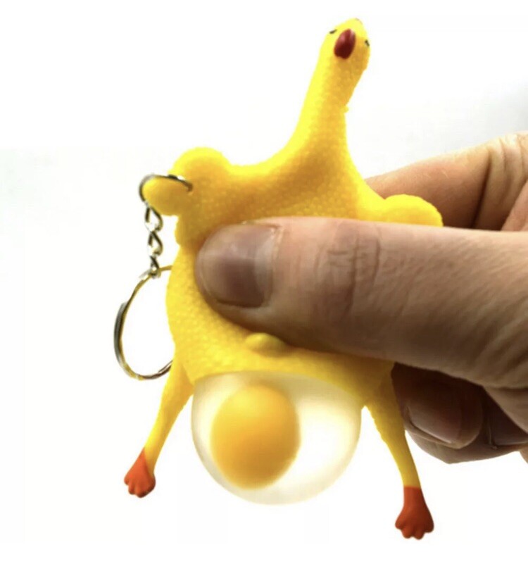 Egg Laying Chicken Squeezable Stress Keychain 2" Cute Toy