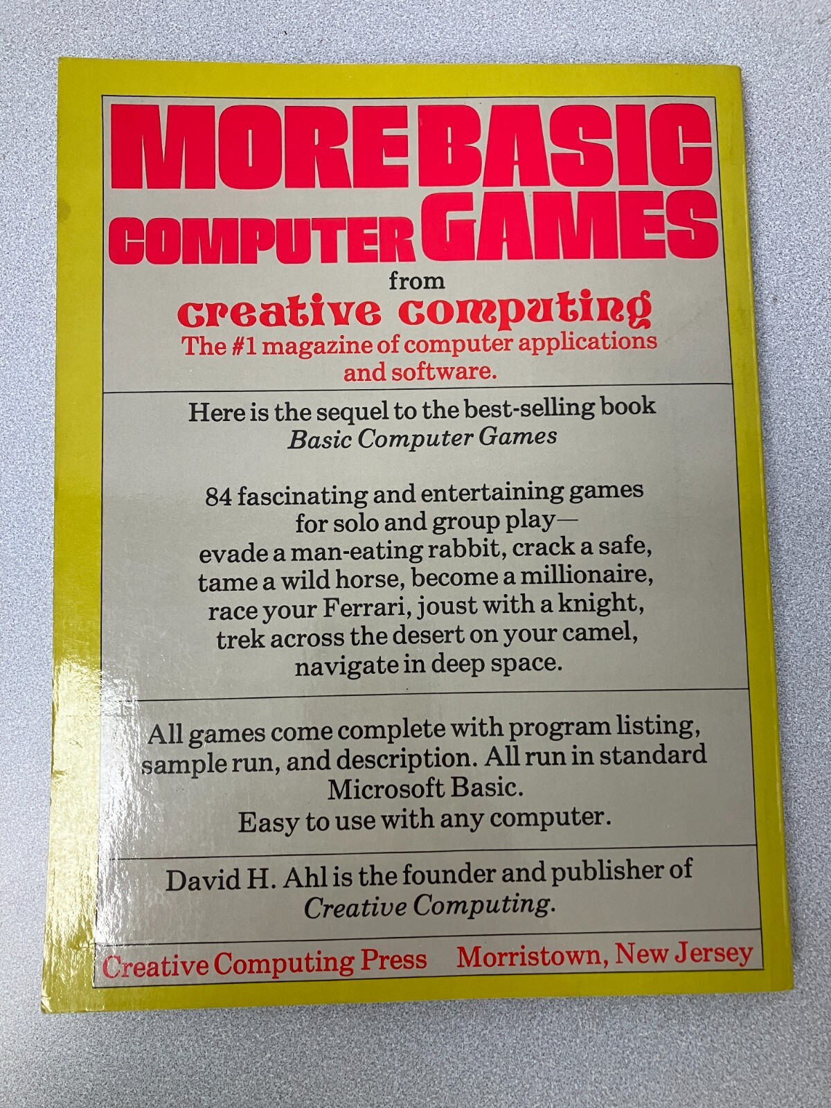 1979 MORE BASIC COMPUTER GAMES BOOK Creative Computing 1970s Technology