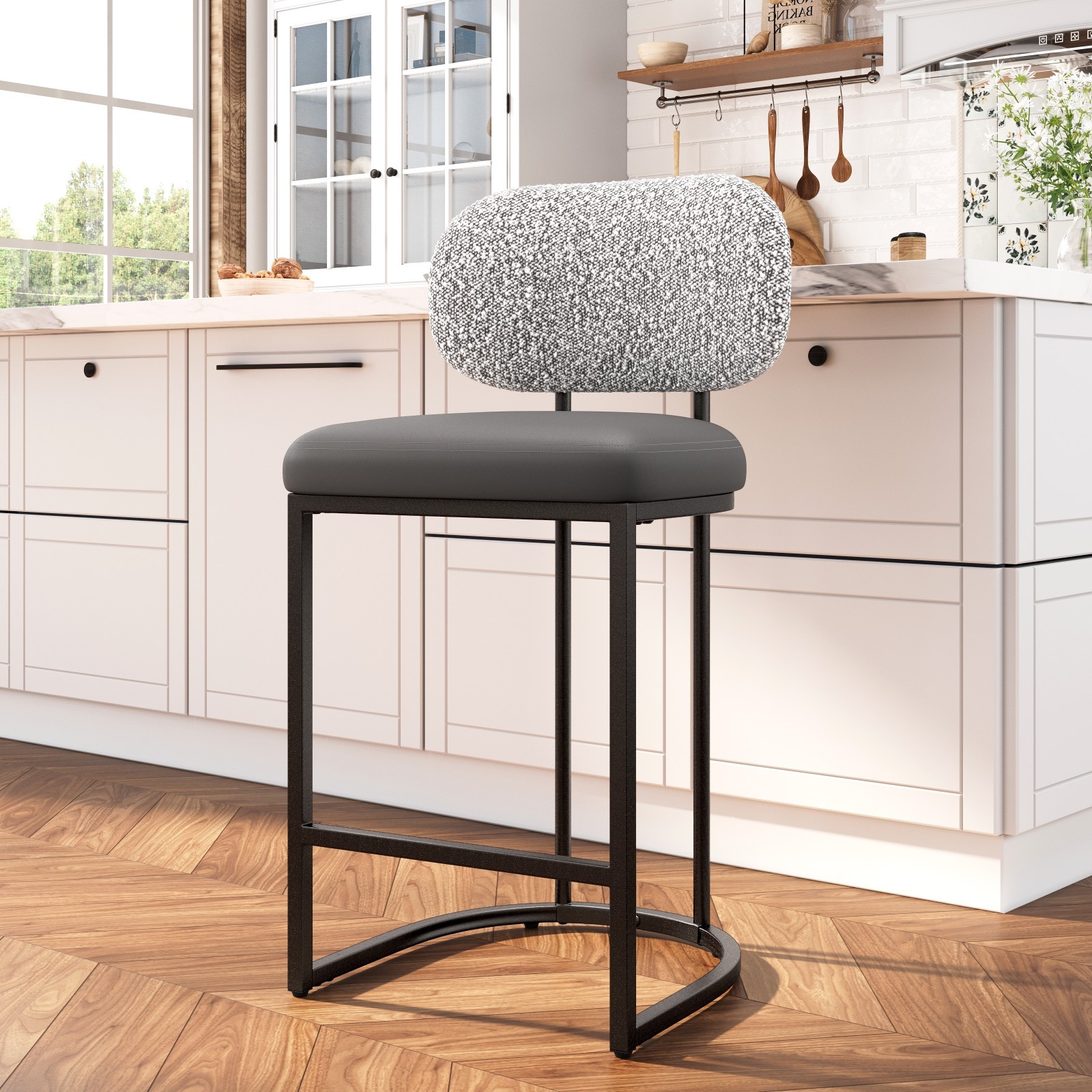 24'' Bar Stools Counter Height Barstools with Back Bar Chairs for Kitchen Gray