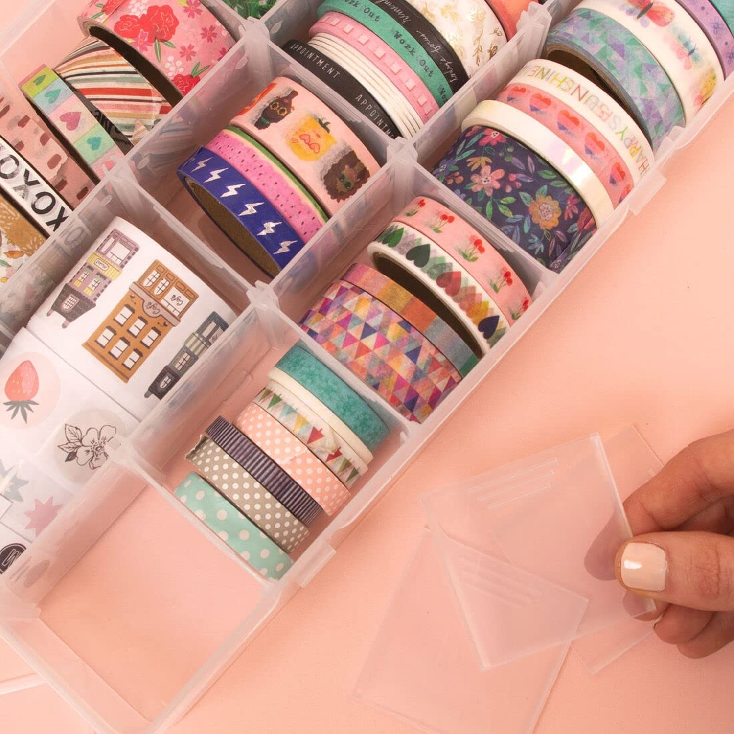 Craftelier - Washi Tapes Organiser Box | Transparent with Adjustable Compartm...