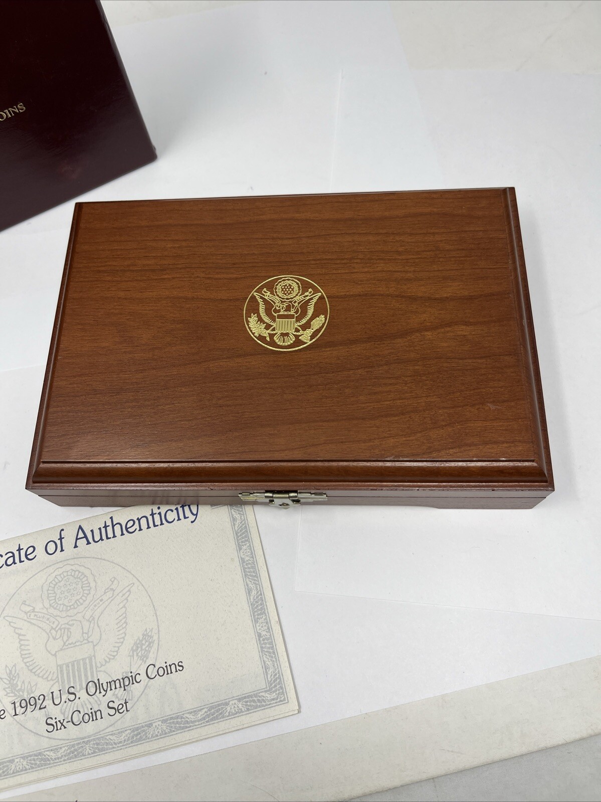 US Mint 1992 Olympic Coins Wooden Box ONLY EMPTY NO COINS QU-4