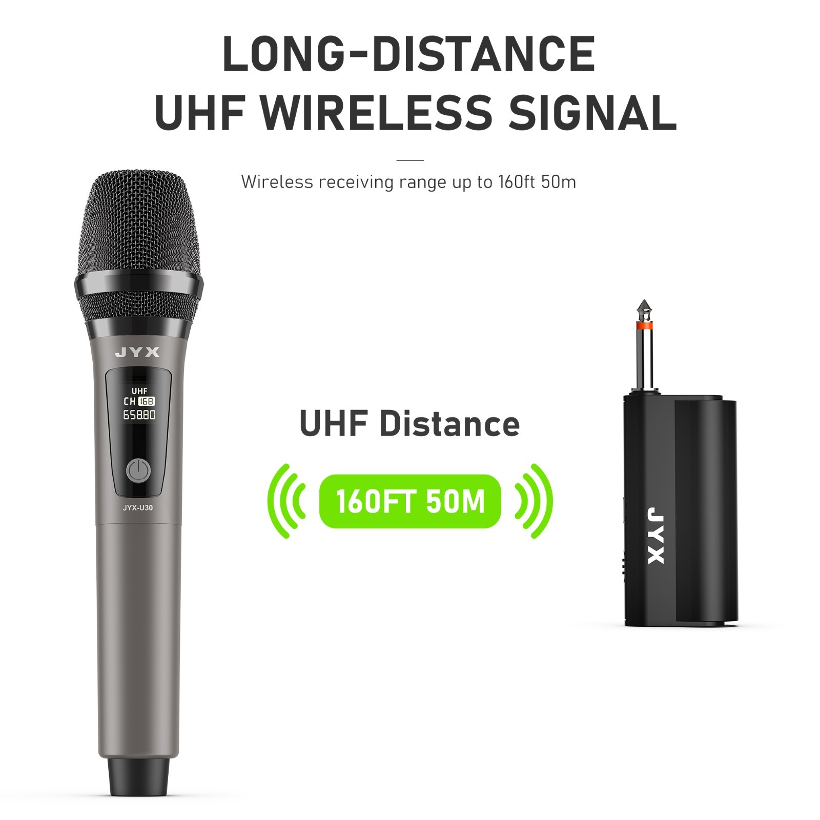 JYX UHF Dual Wireless Mic Set, Rechargeable,50M Range,Karaoke, Speech, PA System