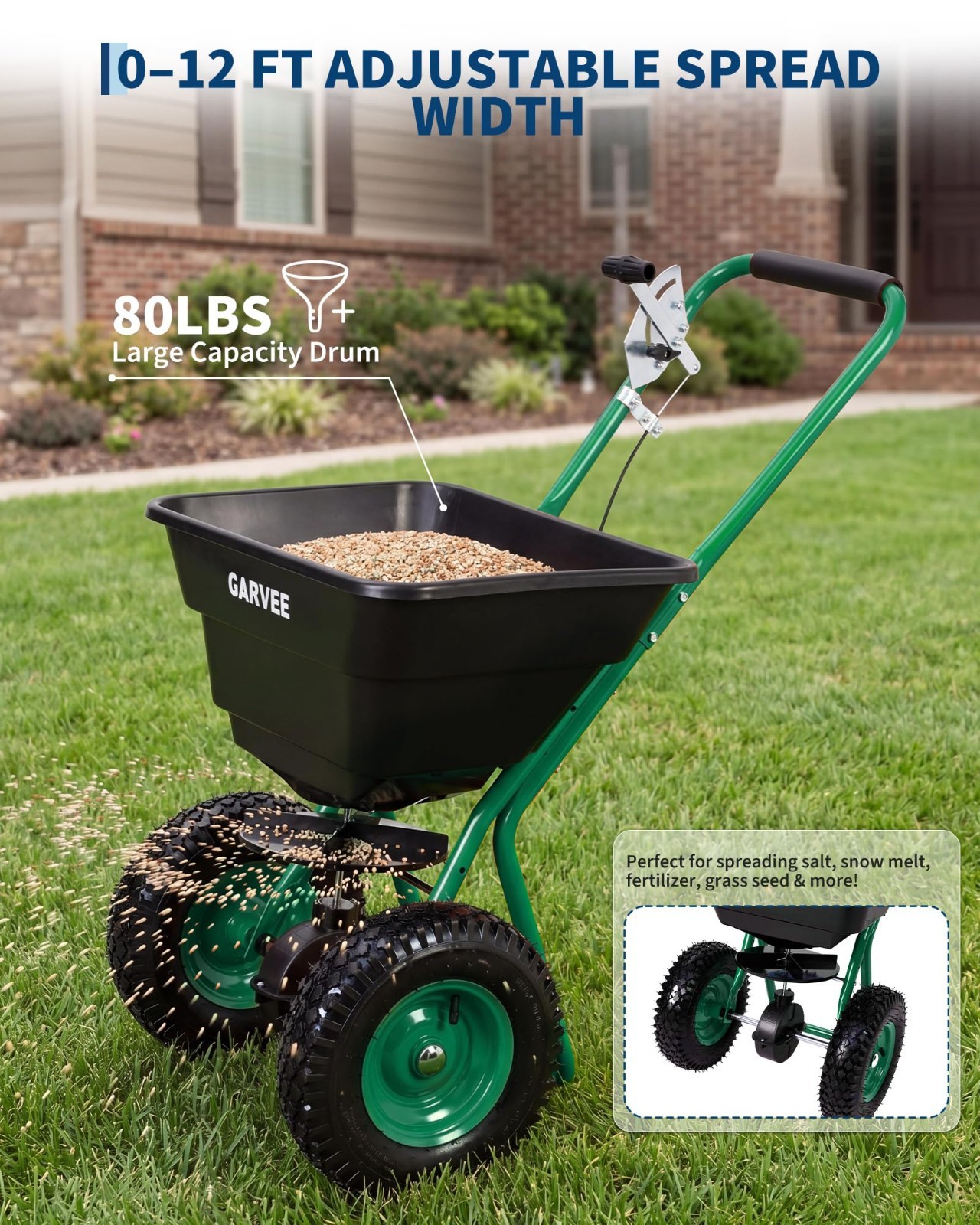 80 LBS/100 LBS Push Broadcast Spreader, 12FT Width Adjustable Flow for Lawn