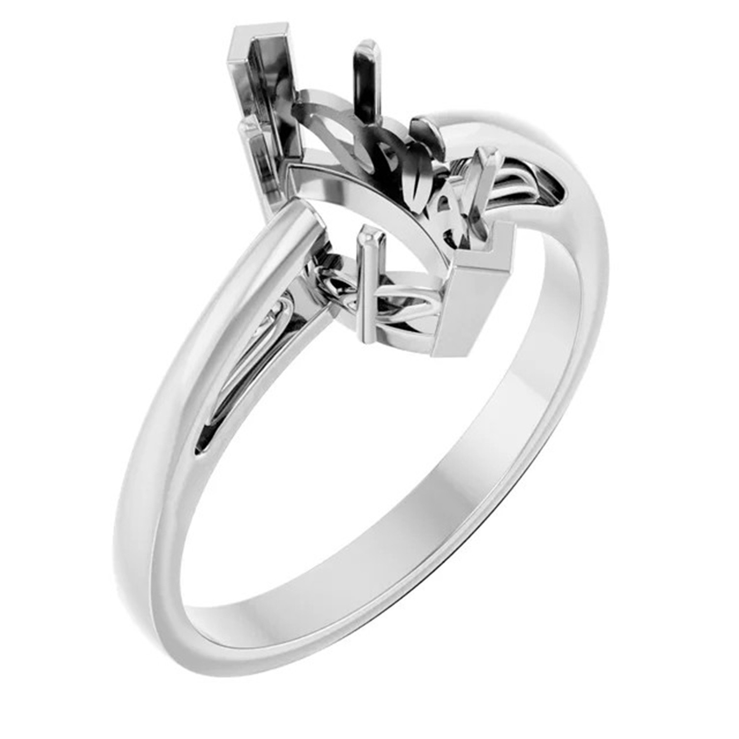 Ring Mounting Marquise Cut Sterling Silver Solitaire Scroll V End Prong Designed
