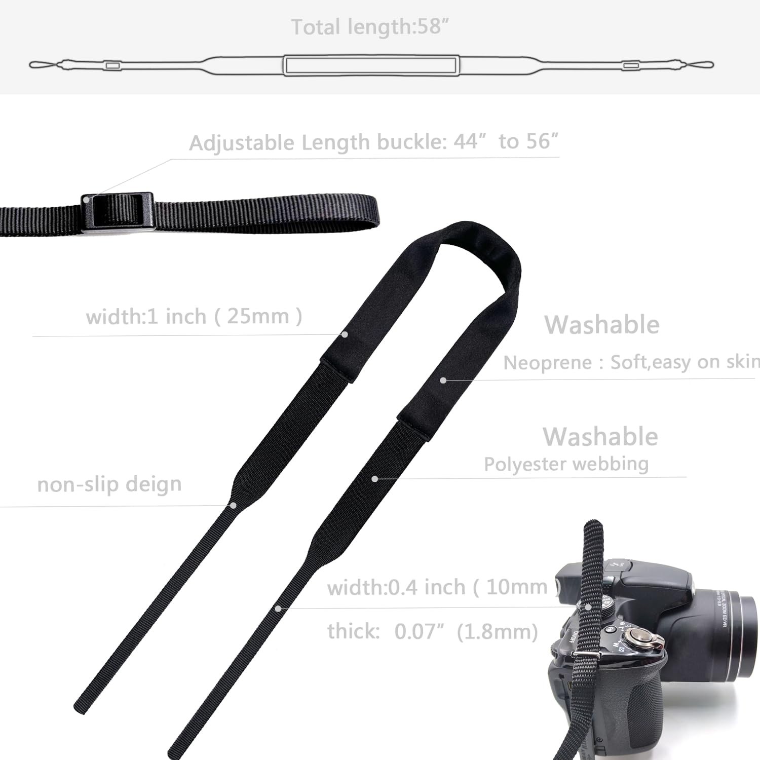 Camera Neck Strap Thin,Binocular Strap with Neoprene Padding,Camera Lanyard,D...