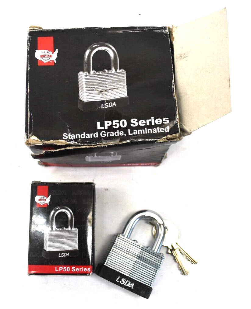 Lot of 6 LSDA Padlocks Laminated Steel 40mm Body 1-3/16" Shackle LP50KA
