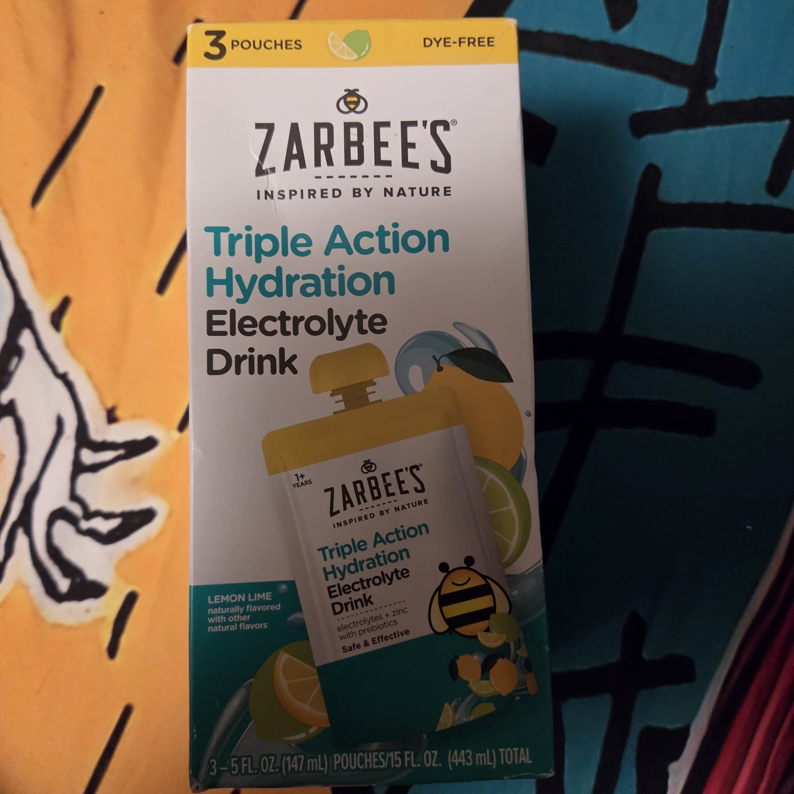 Zarbee's Hydration Electrolyte Drink Lemon Lime Dye-Free 15oz 3 Serv