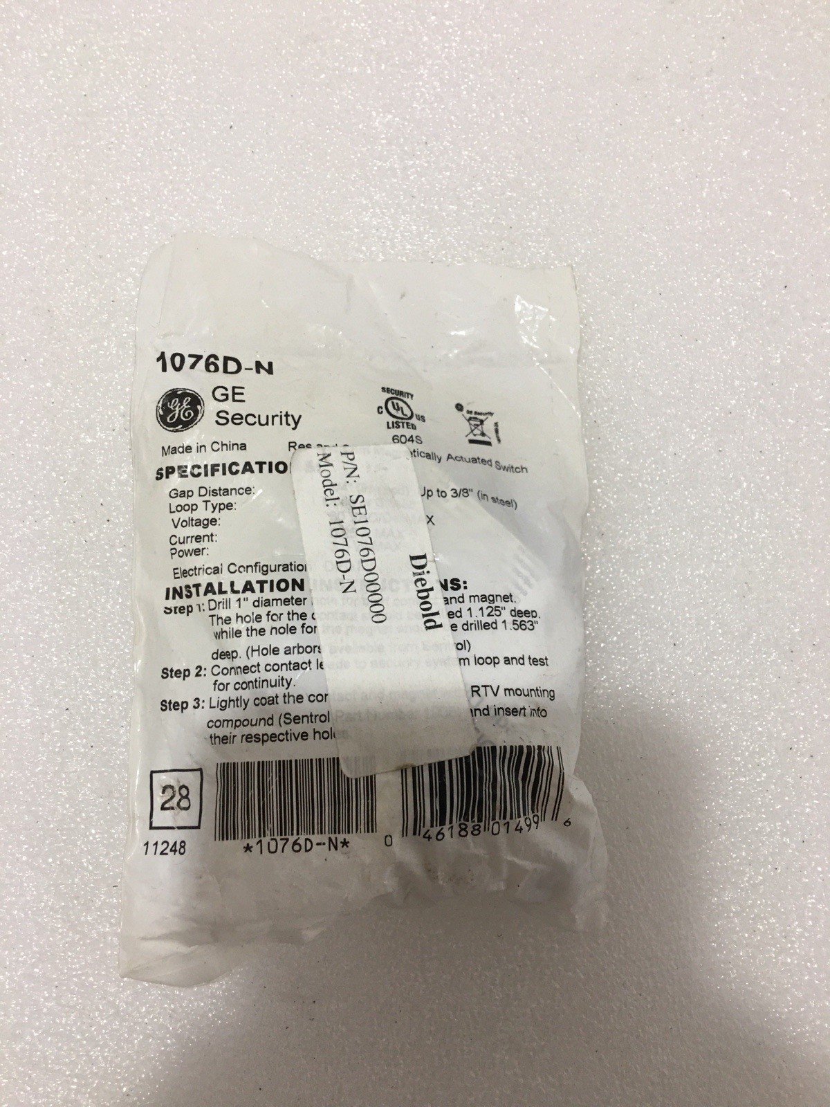 New GE Security 1076D-N 1” Recessed Magnetic Door Contact